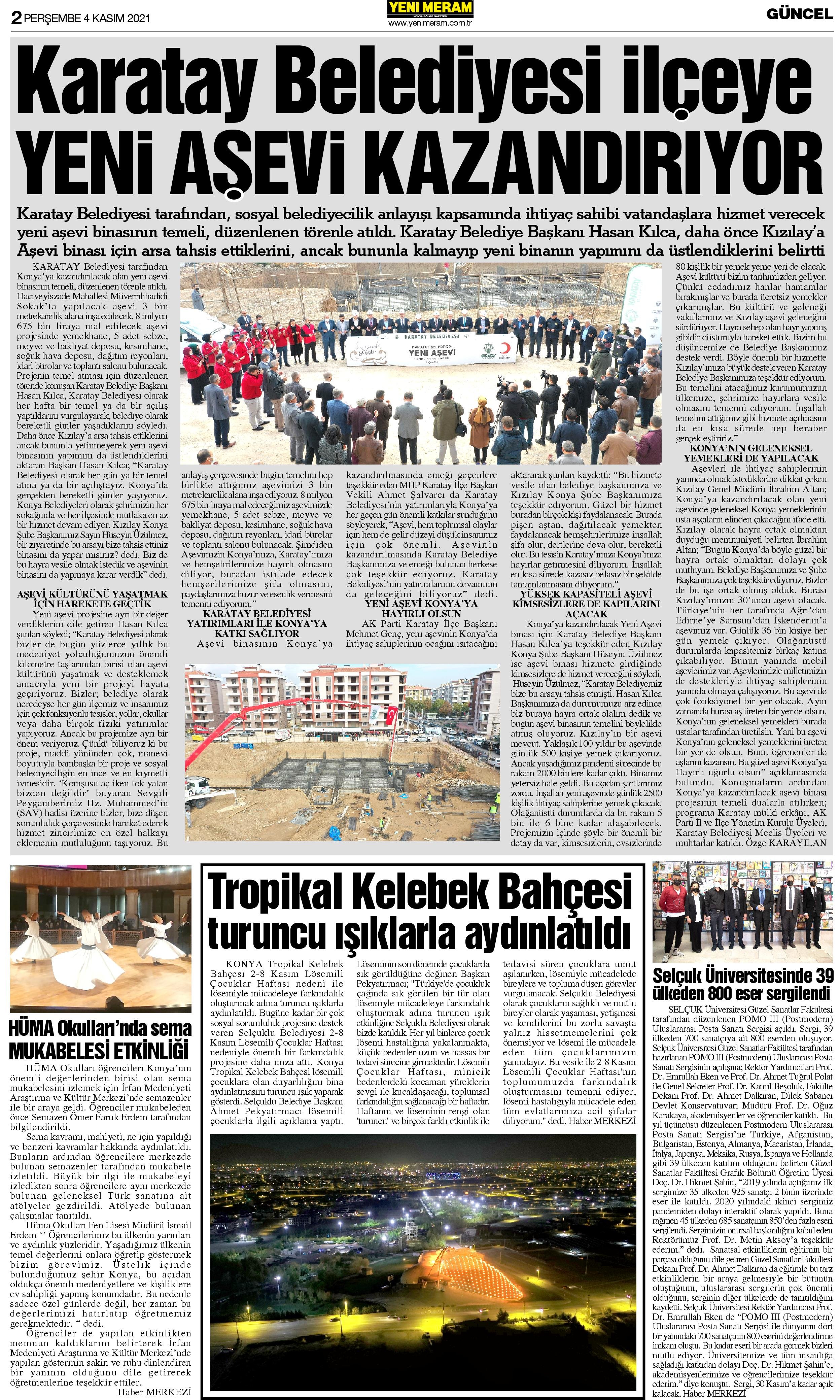 4 Kasım 2021 Yeni Meram Gazetesi