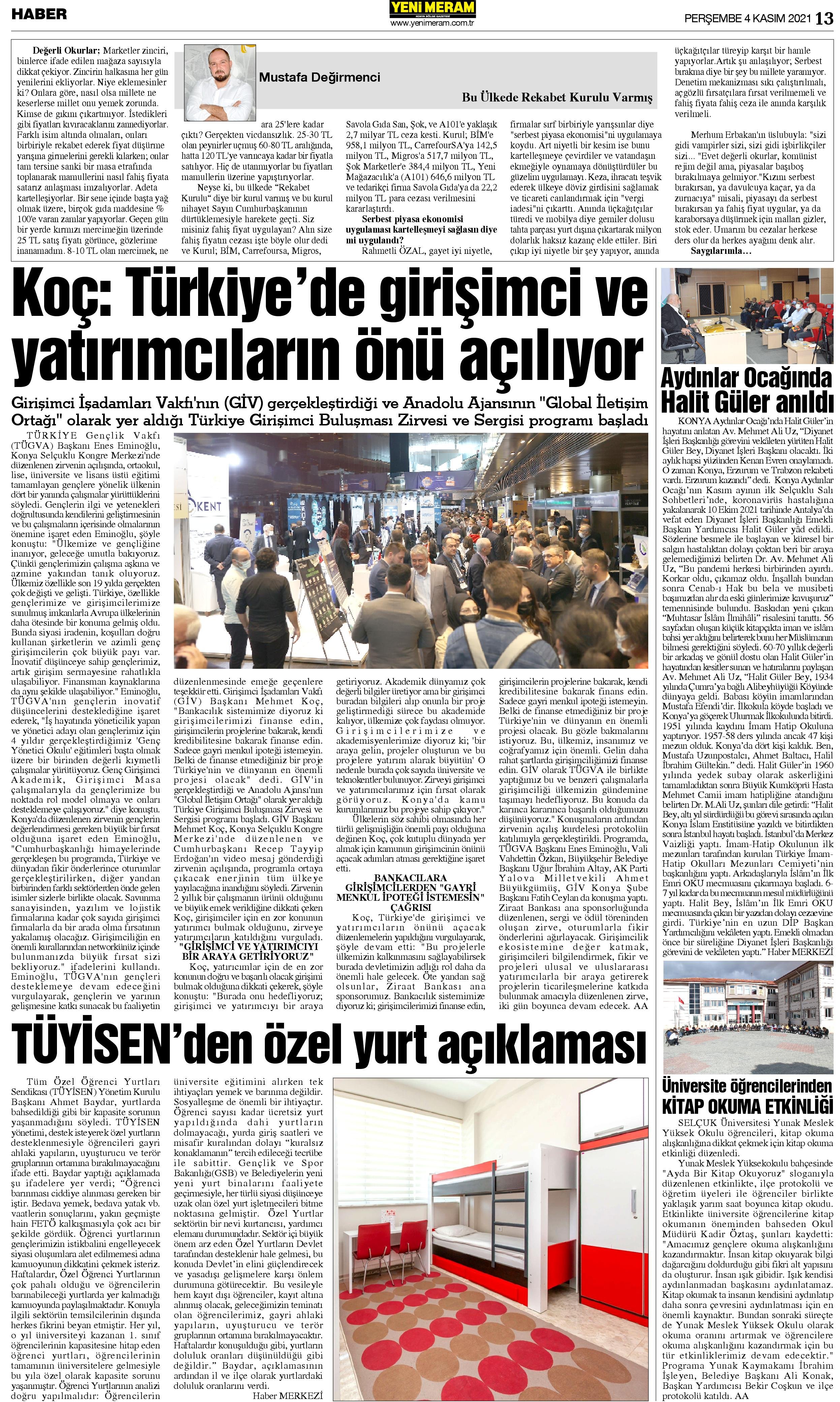 4 Kasım 2021 Yeni Meram Gazetesi