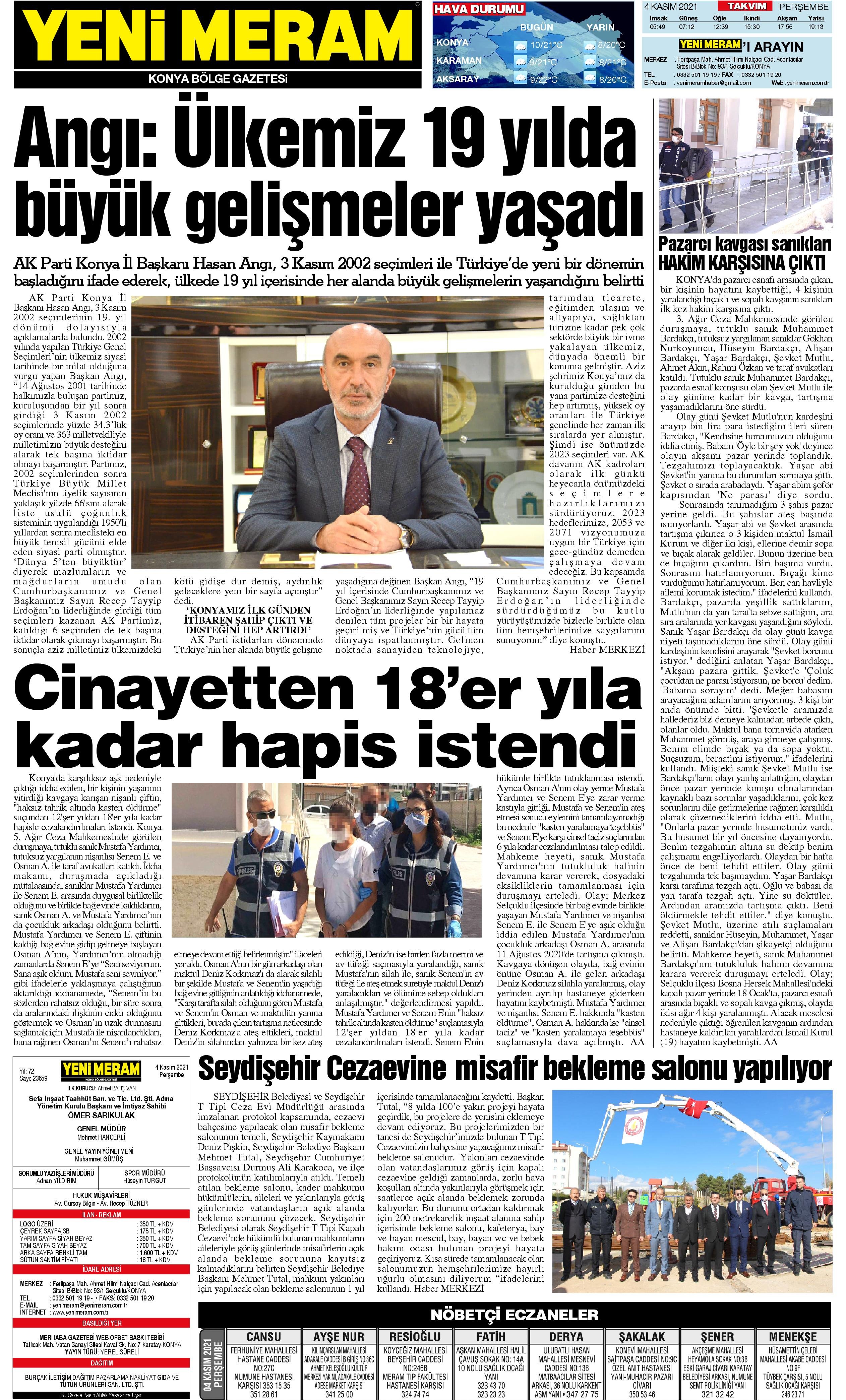 4 Kasım 2021 Yeni Meram Gazetesi