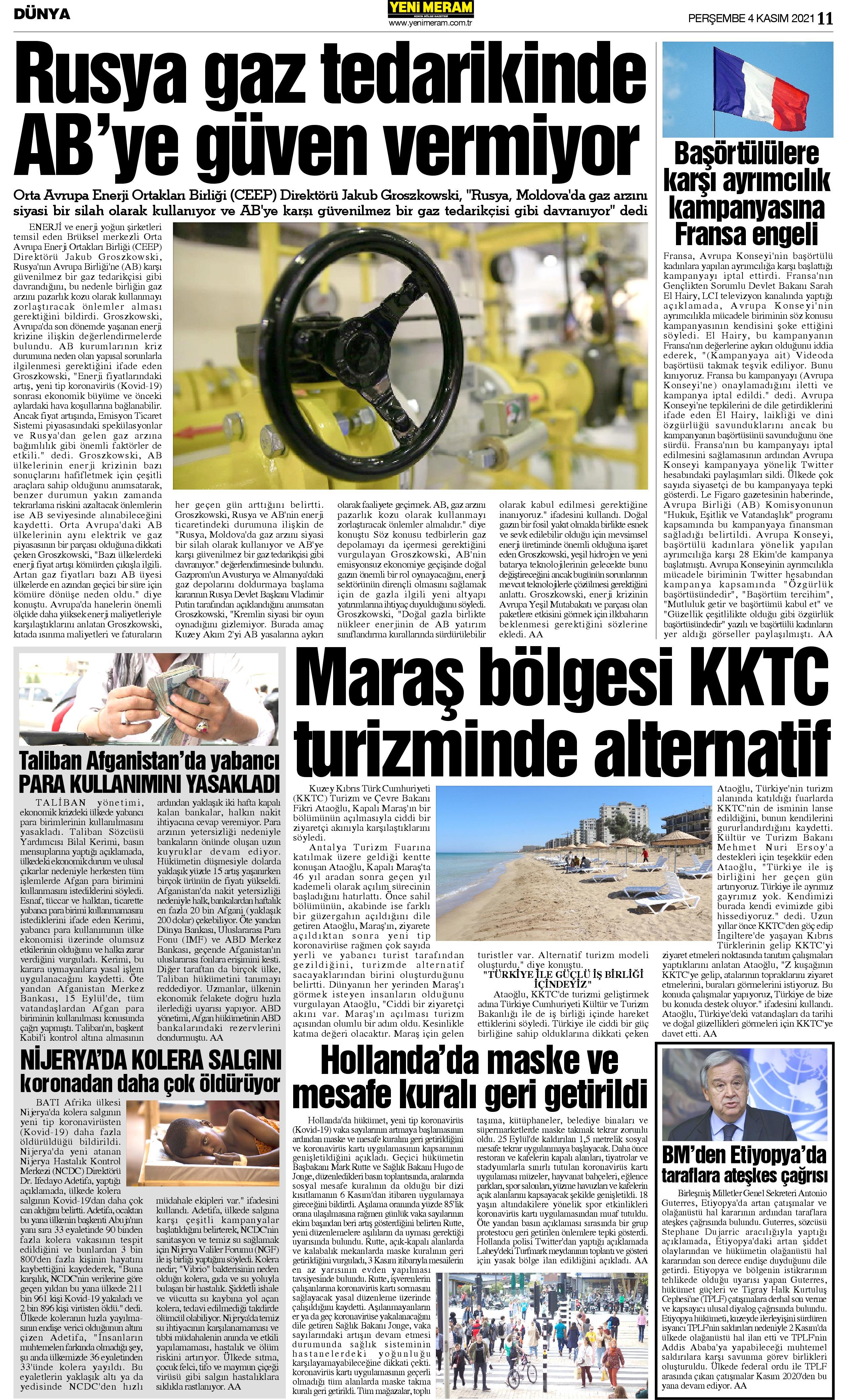 4 Kasım 2021 Yeni Meram Gazetesi