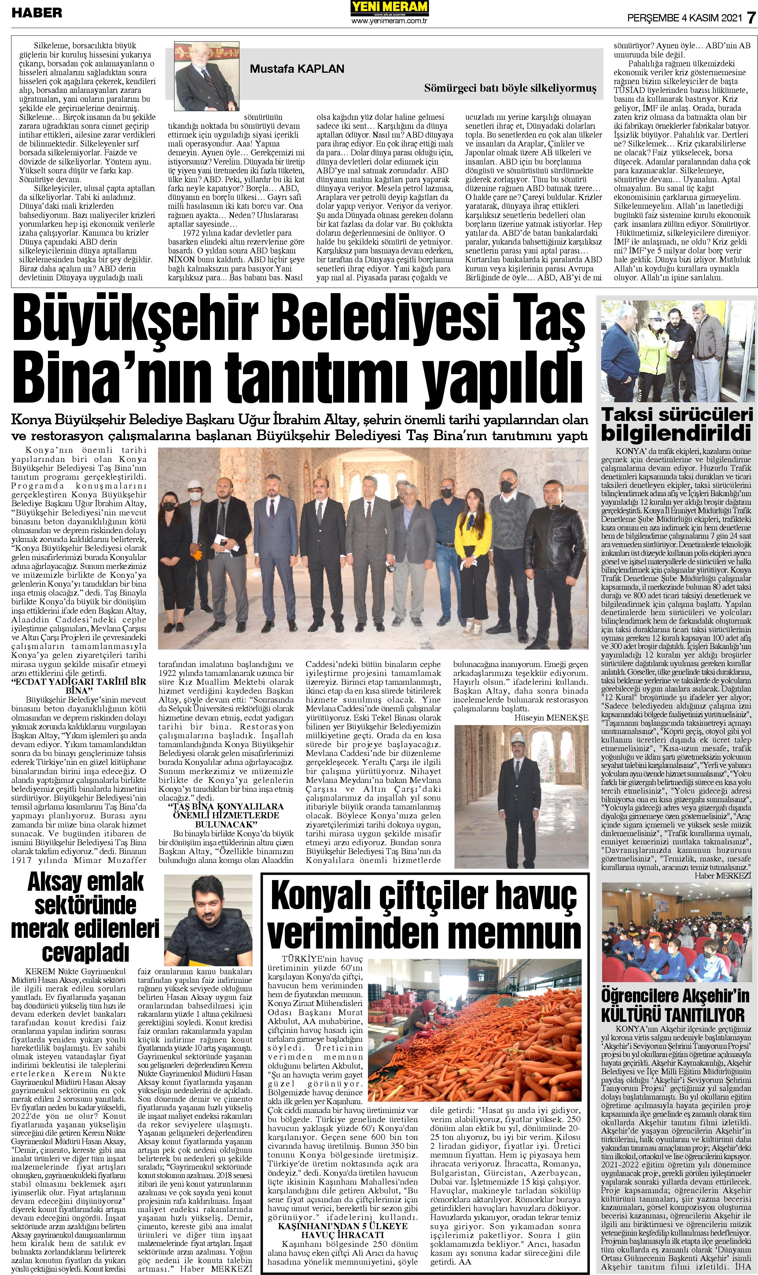 4 Kasım 2021 Yeni Meram Gazetesi