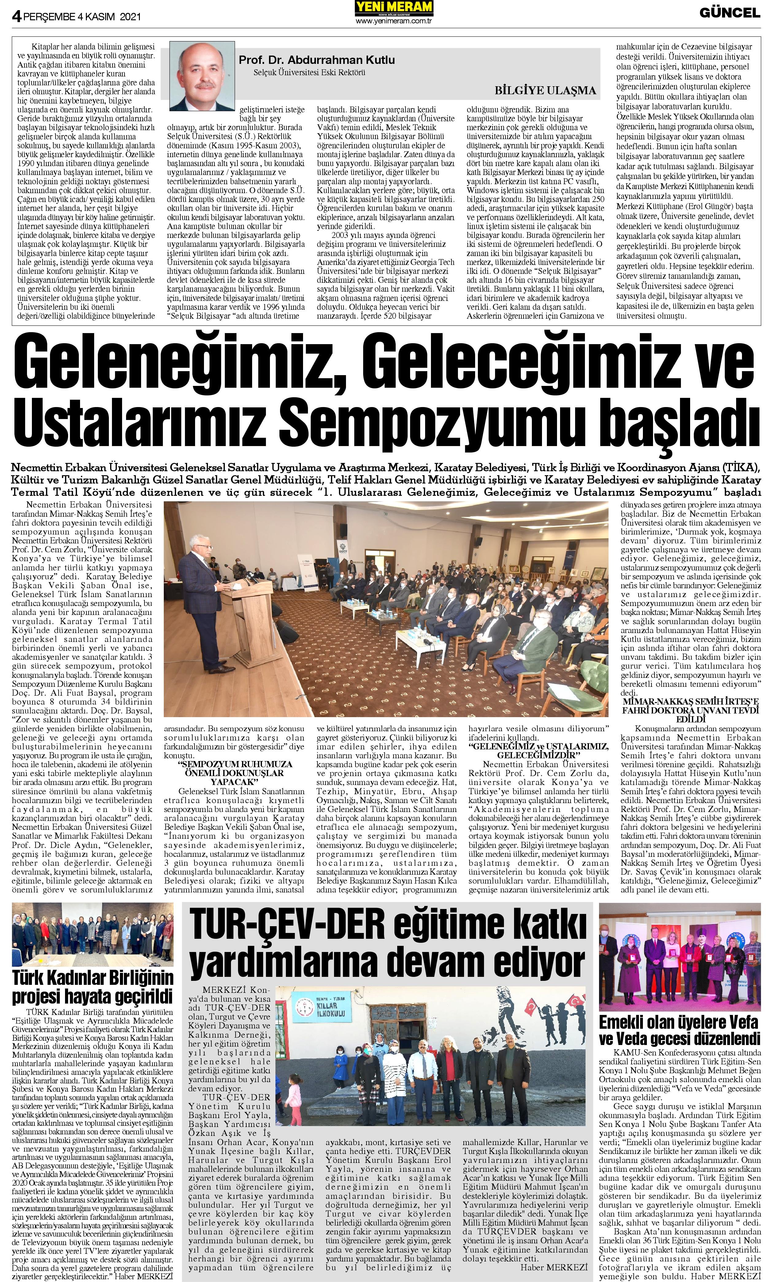 4 Kasım 2021 Yeni Meram Gazetesi