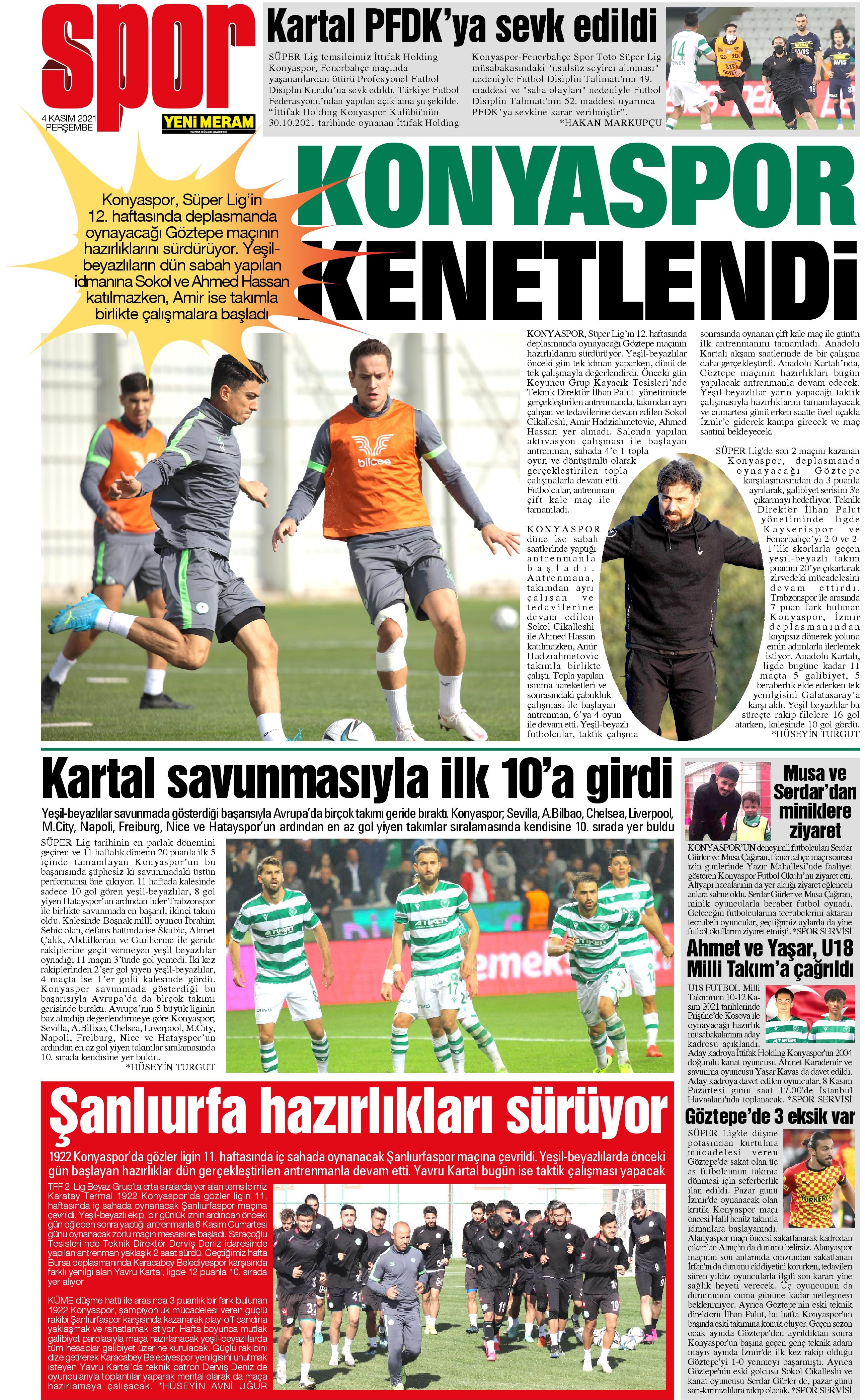 4 Kasım 2021 Yeni Meram Gazetesi