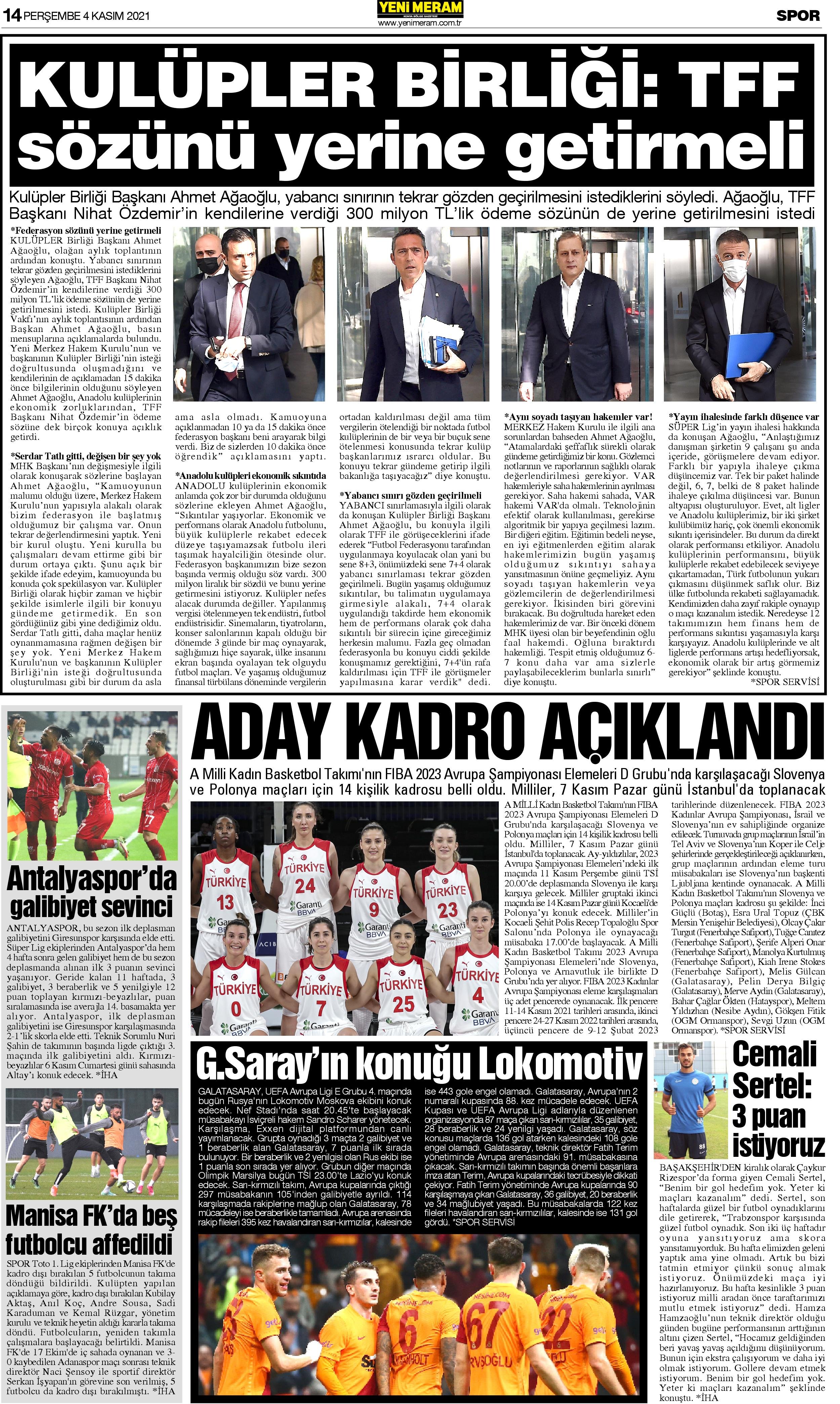 4 Kasım 2021 Yeni Meram Gazetesi