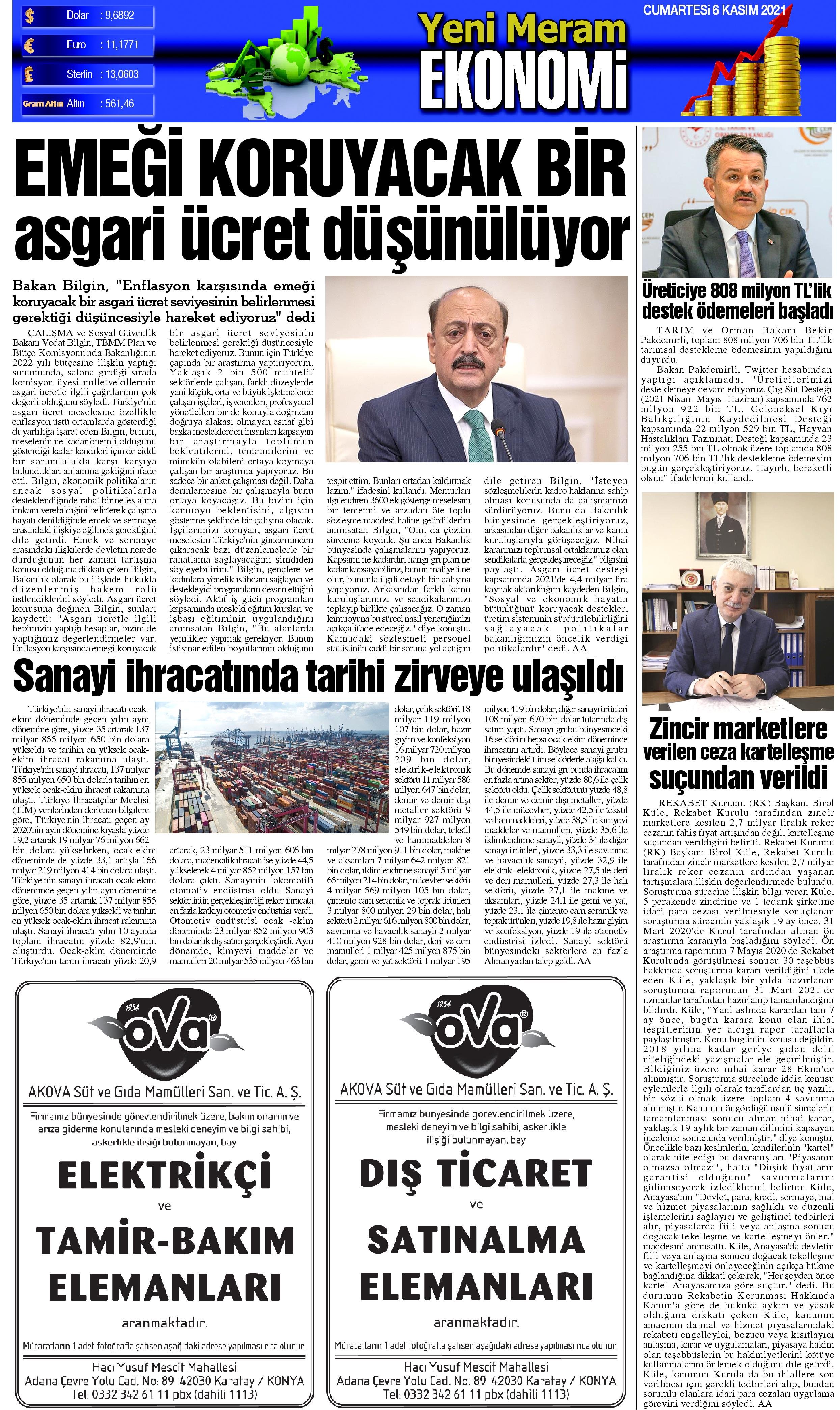 6 Kasım 2021 Yeni Meram Gazetesi
