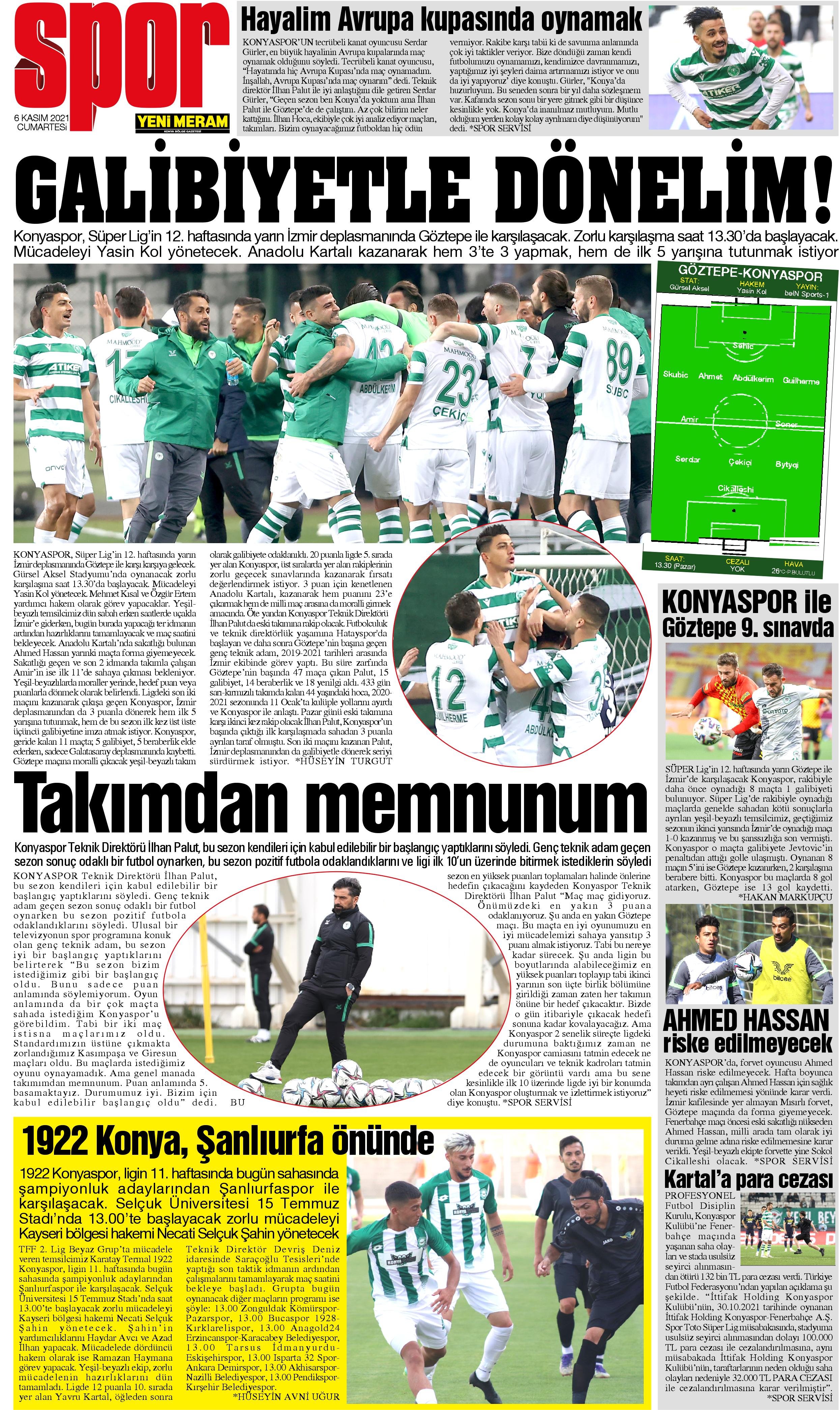 6 Kasım 2021 Yeni Meram Gazetesi
