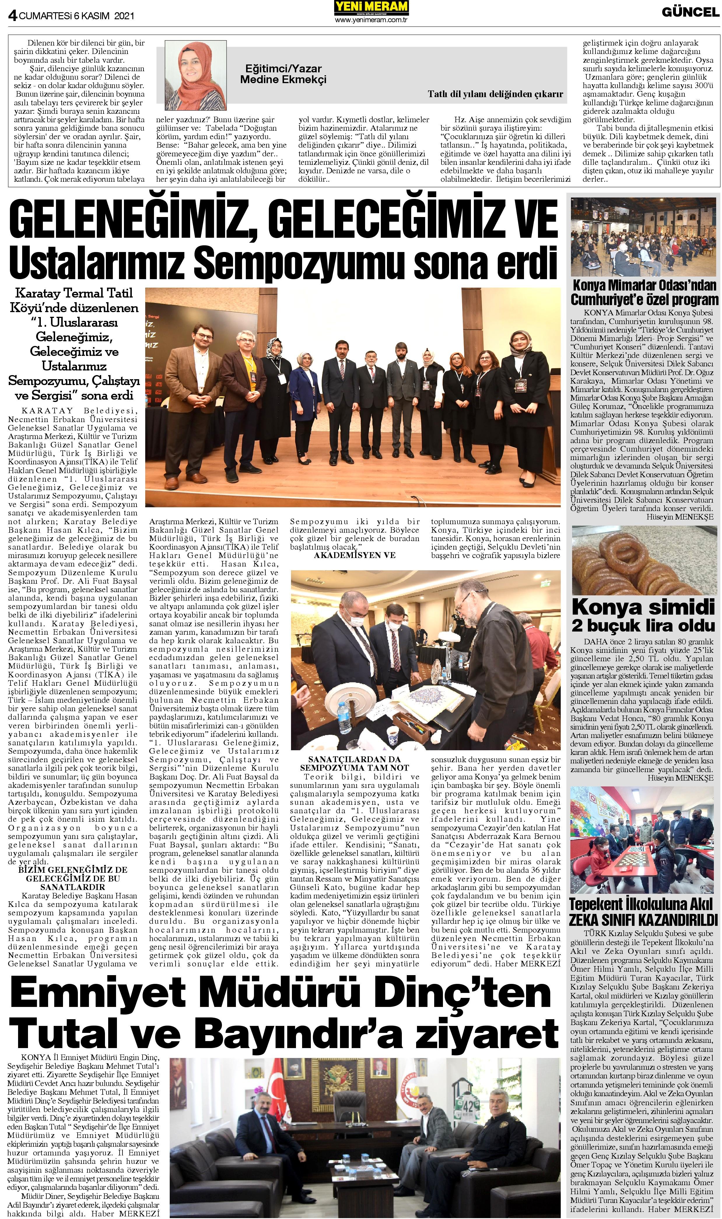 6 Kasım 2021 Yeni Meram Gazetesi
