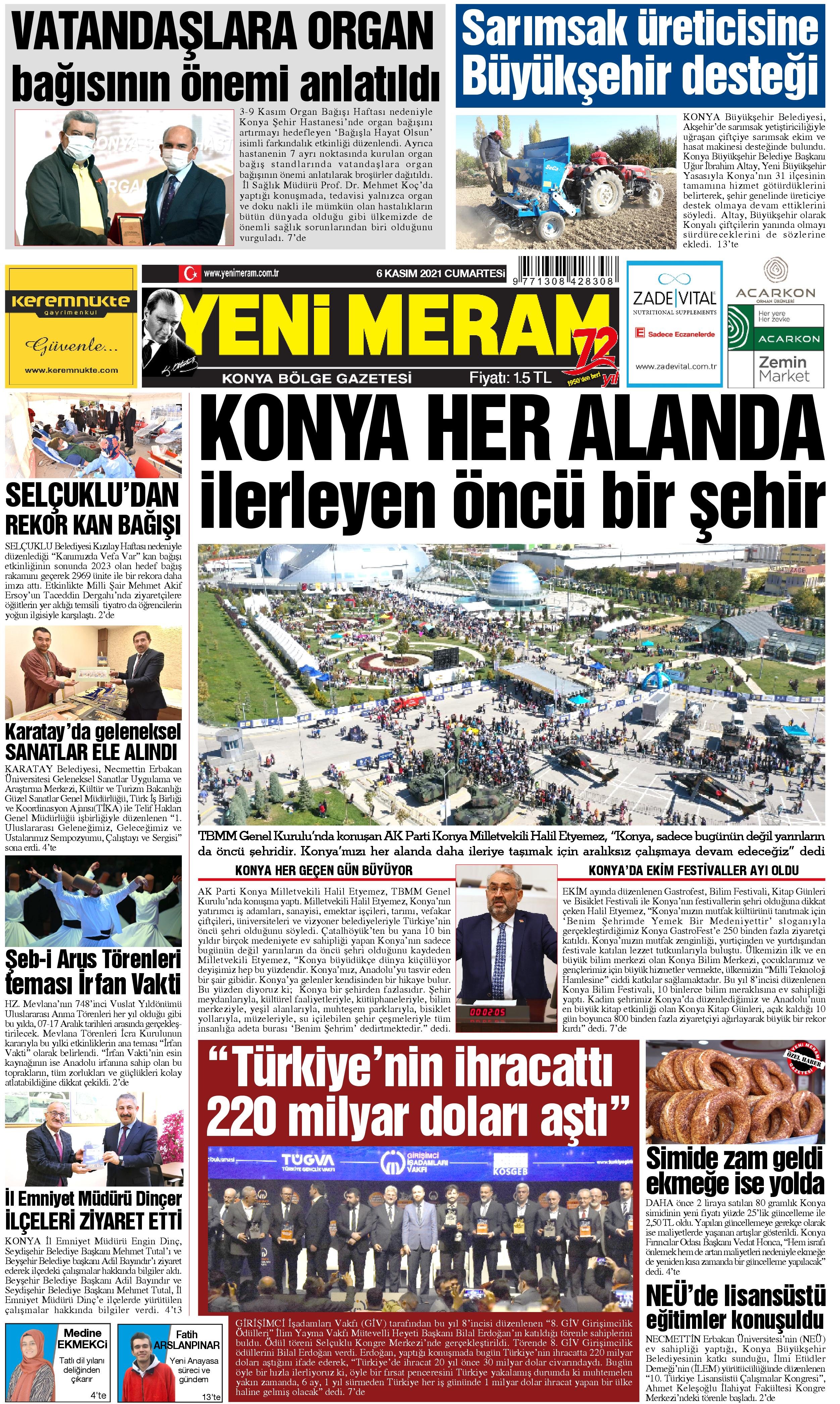 6 Kasım 2021 Yeni Meram Gazetesi
