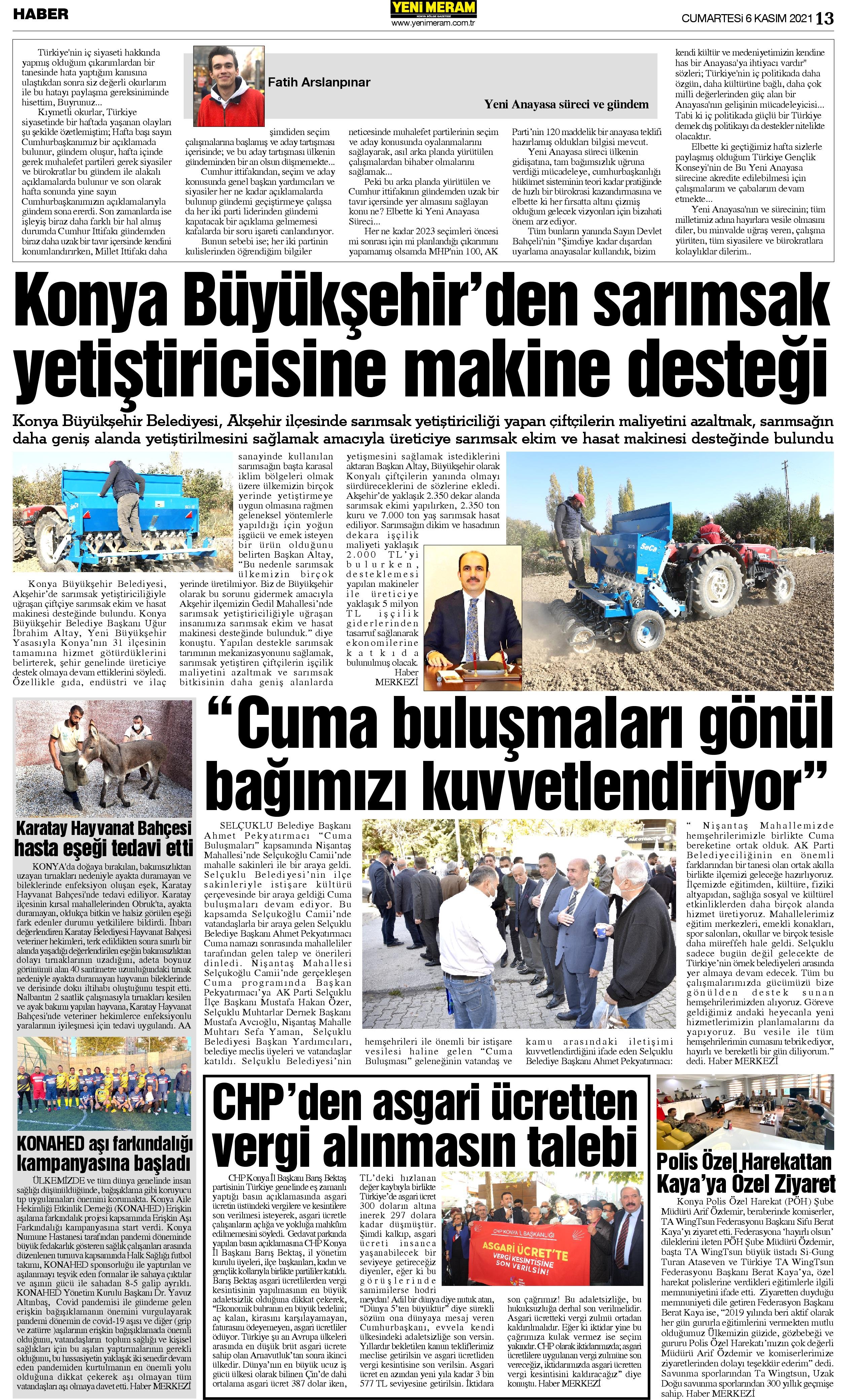 6 Kasım 2021 Yeni Meram Gazetesi
