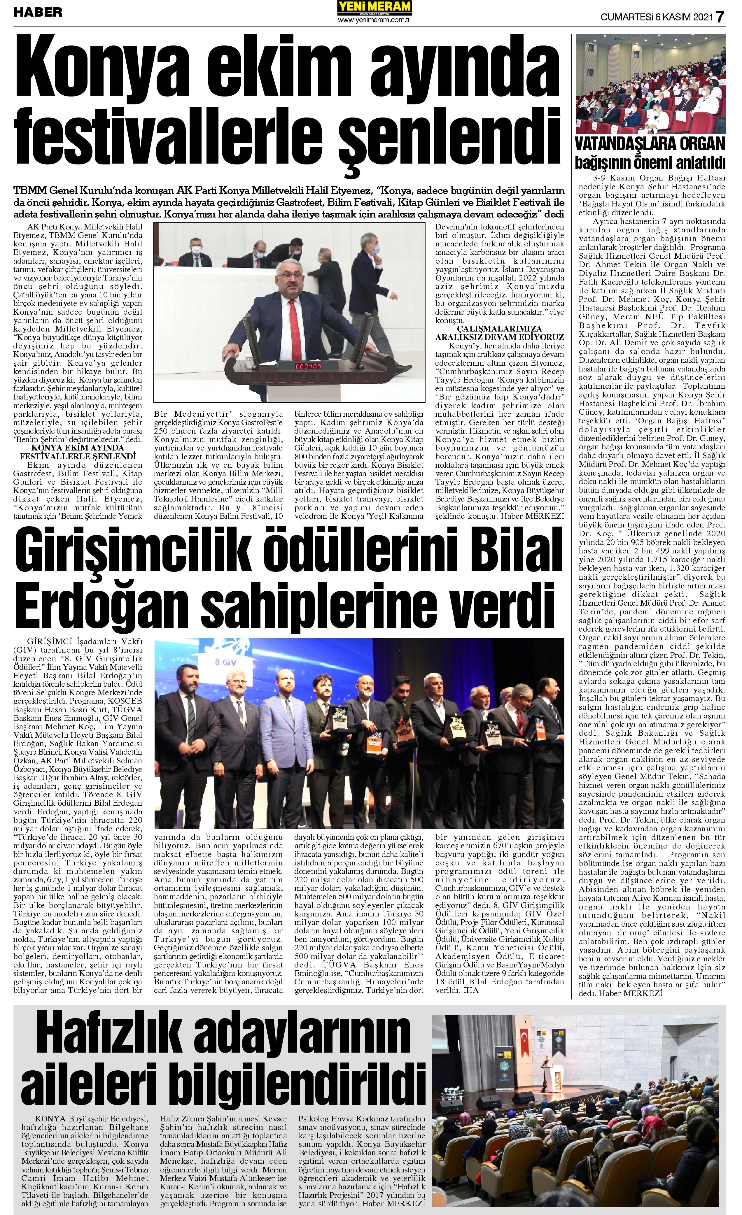 6 Kasım 2021 Yeni Meram Gazetesi
