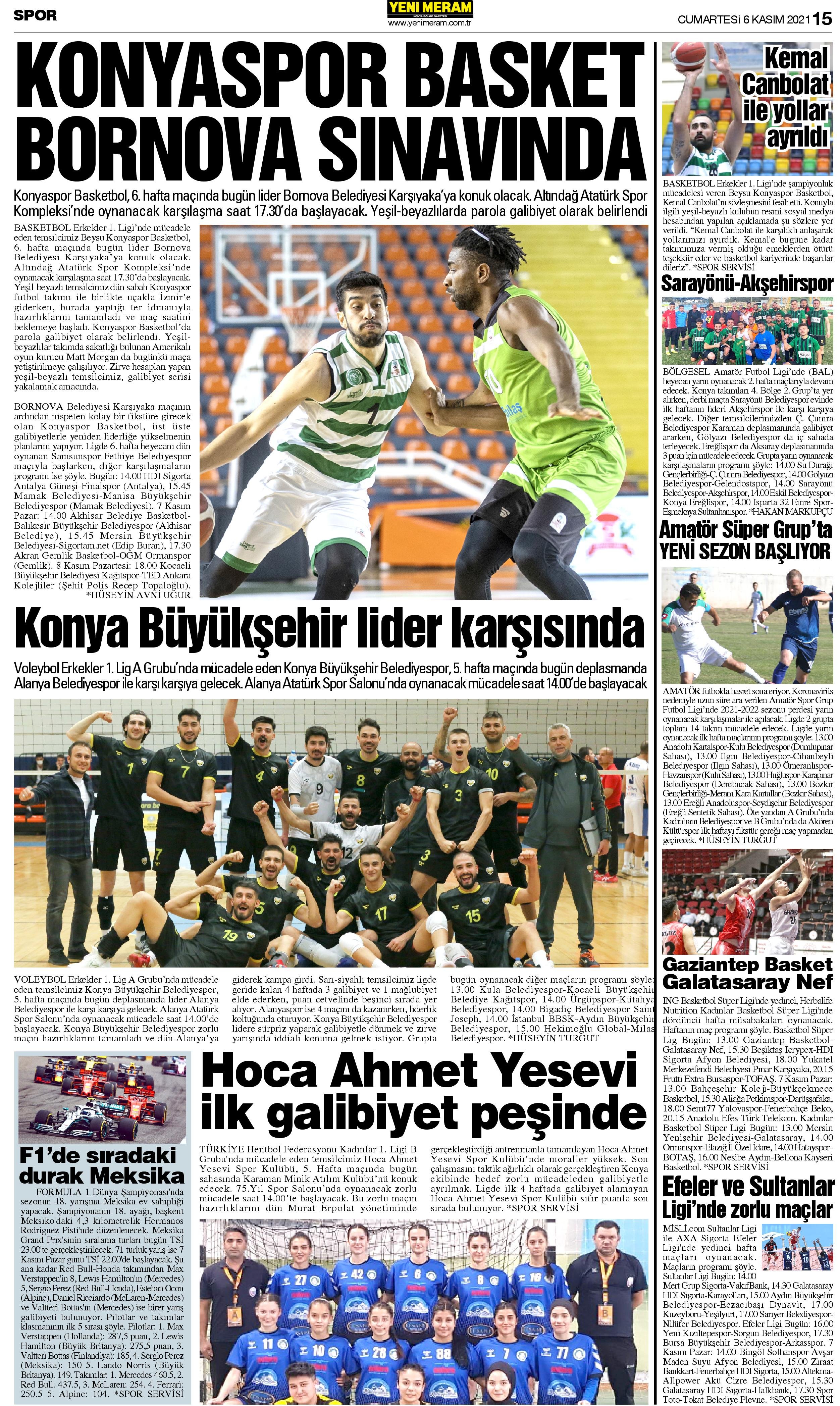 6 Kasım 2021 Yeni Meram Gazetesi
