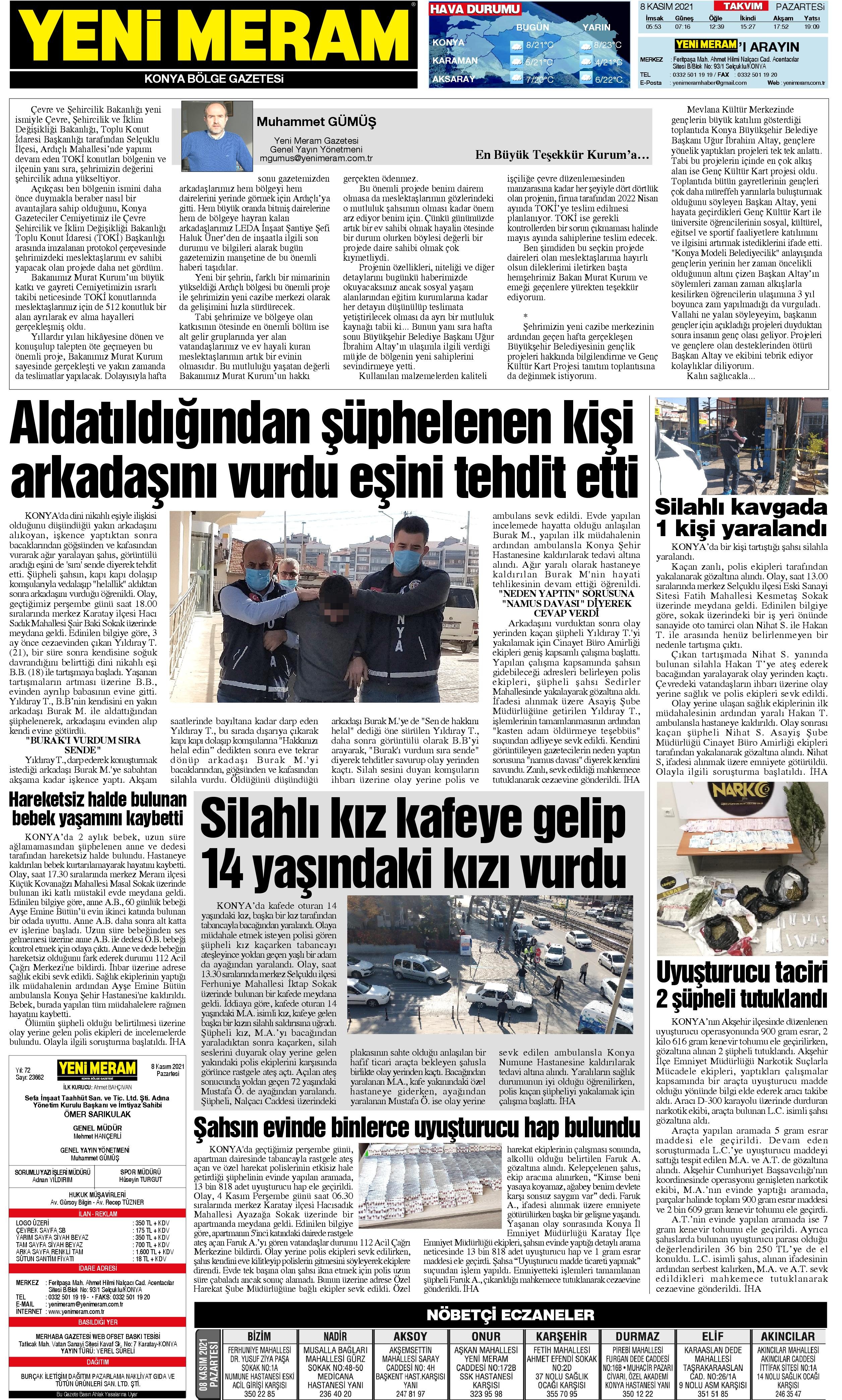 8 Kasım 2021 Yeni Meram Gazetesi