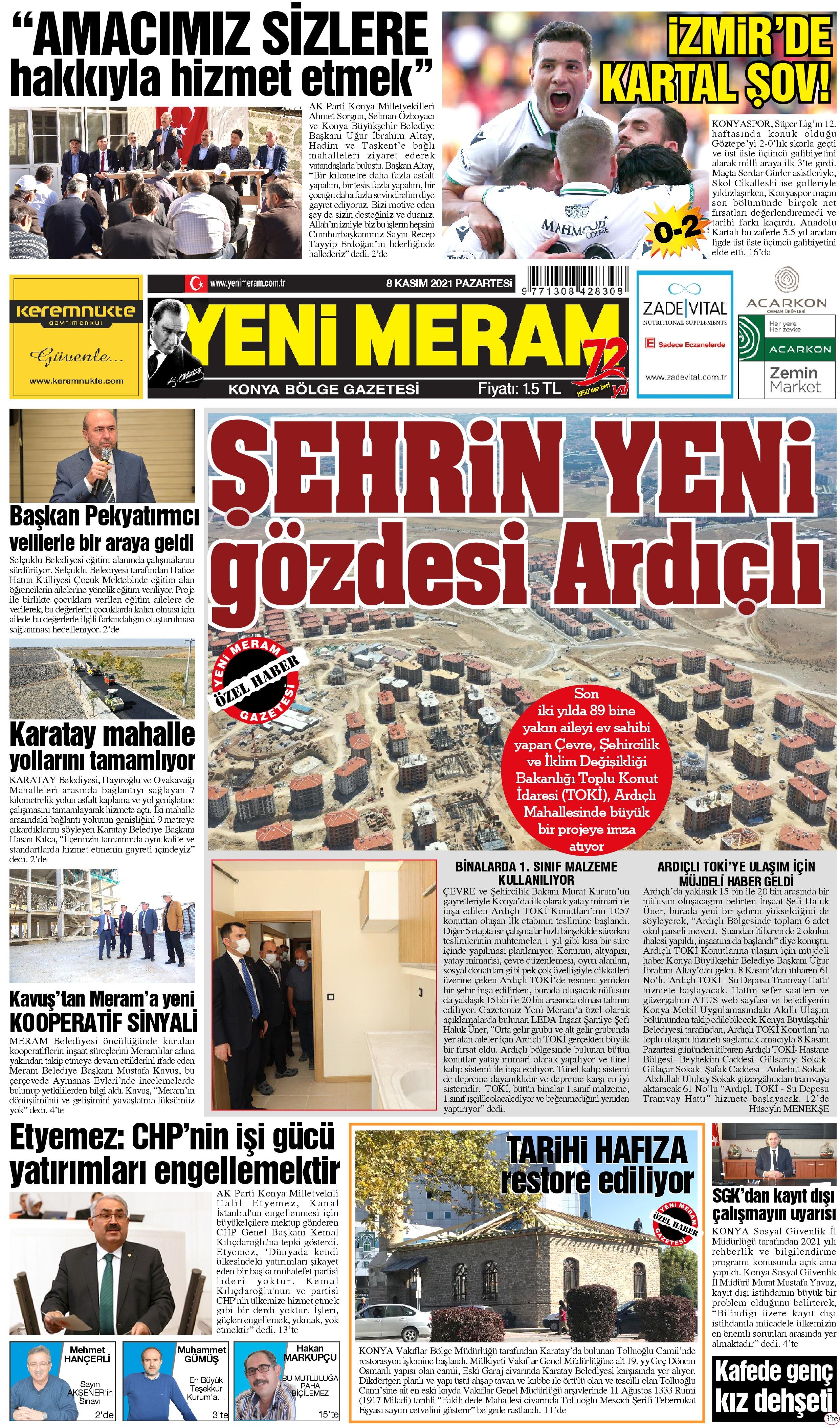 8 Kasım 2021 Yeni Meram Gazetesi