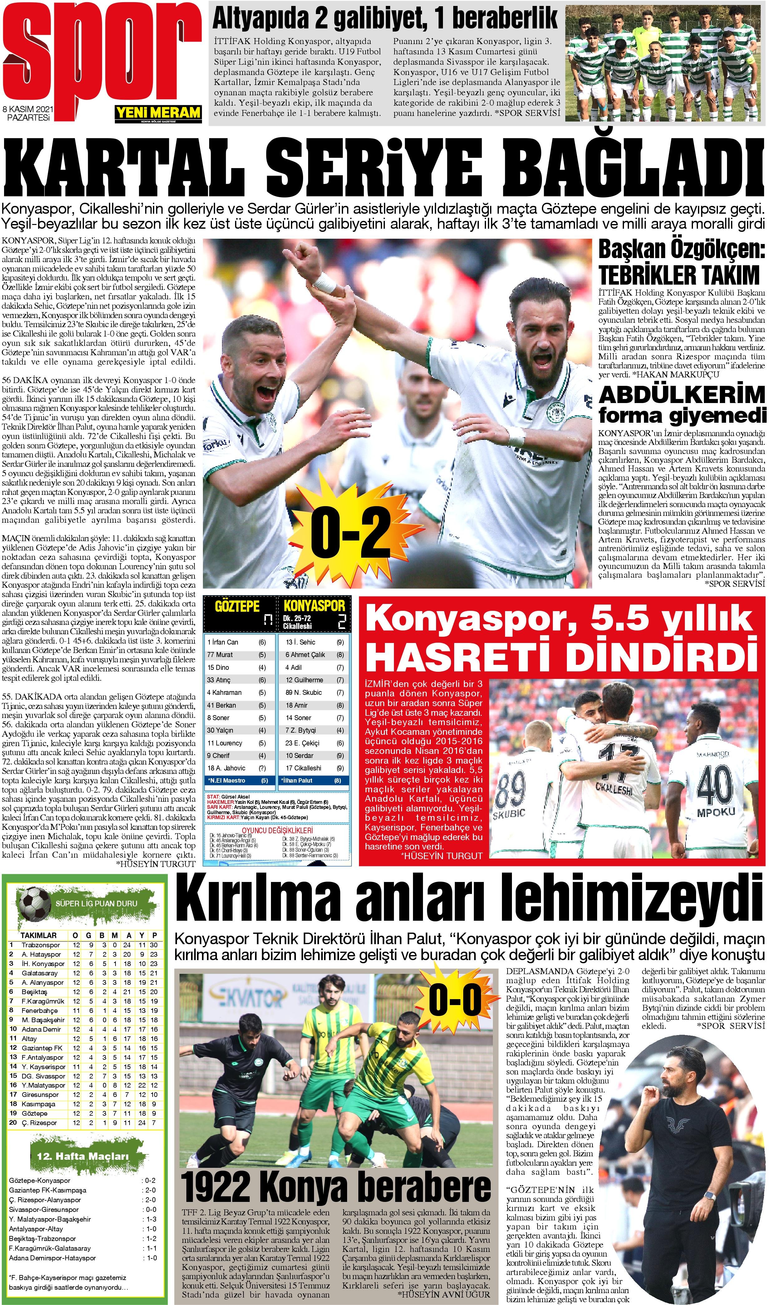 8 Kasım 2021 Yeni Meram Gazetesi