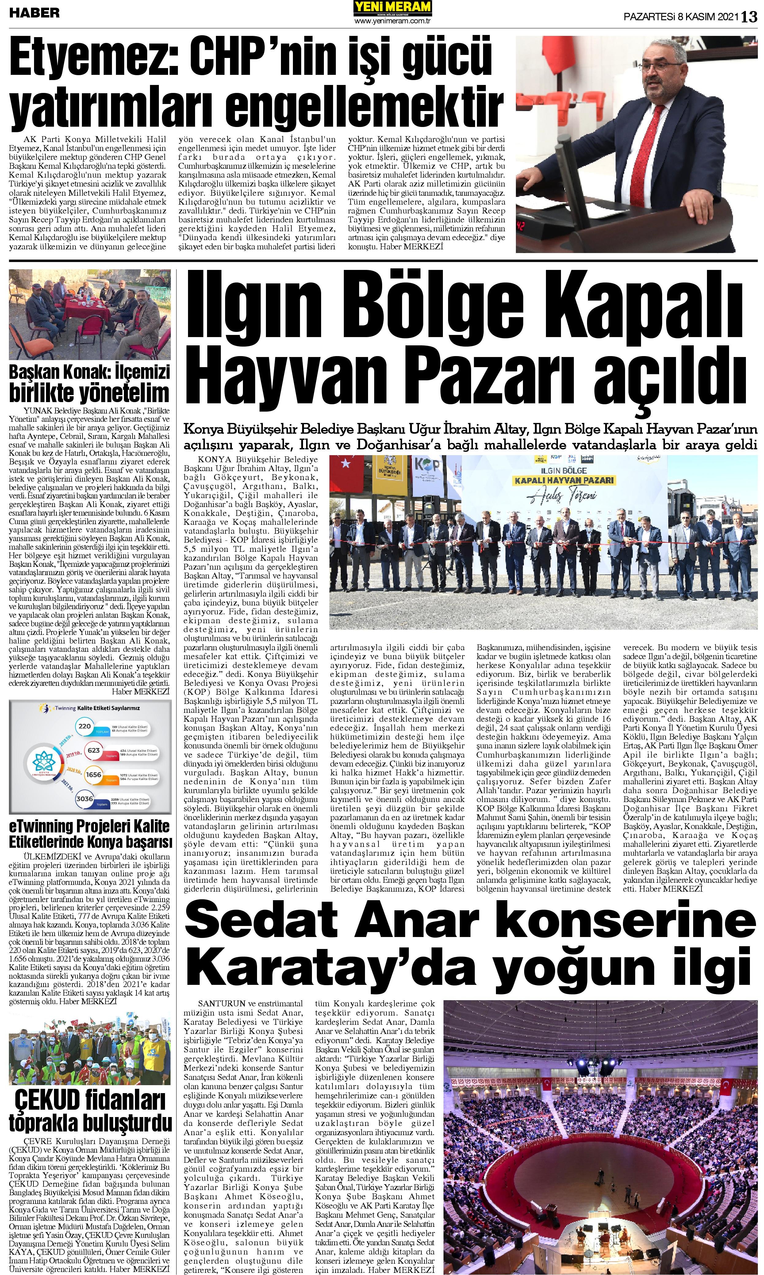 8 Kasım 2021 Yeni Meram Gazetesi