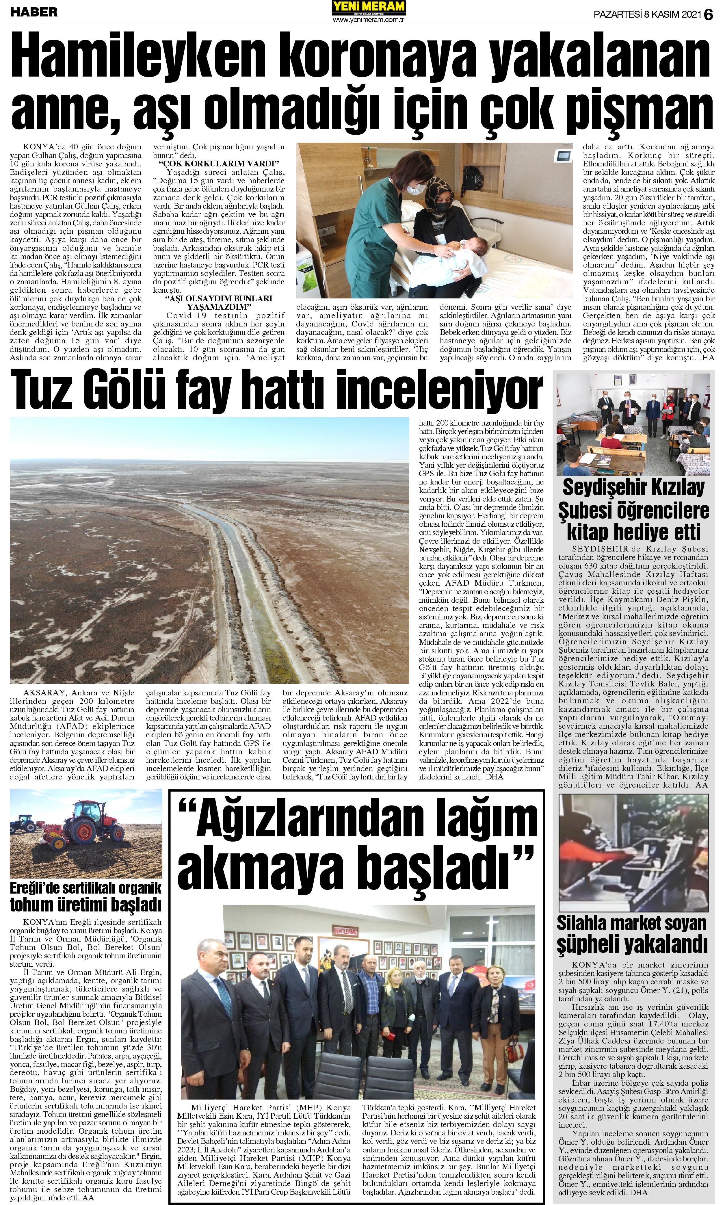 8 Kasım 2021 Yeni Meram Gazetesi