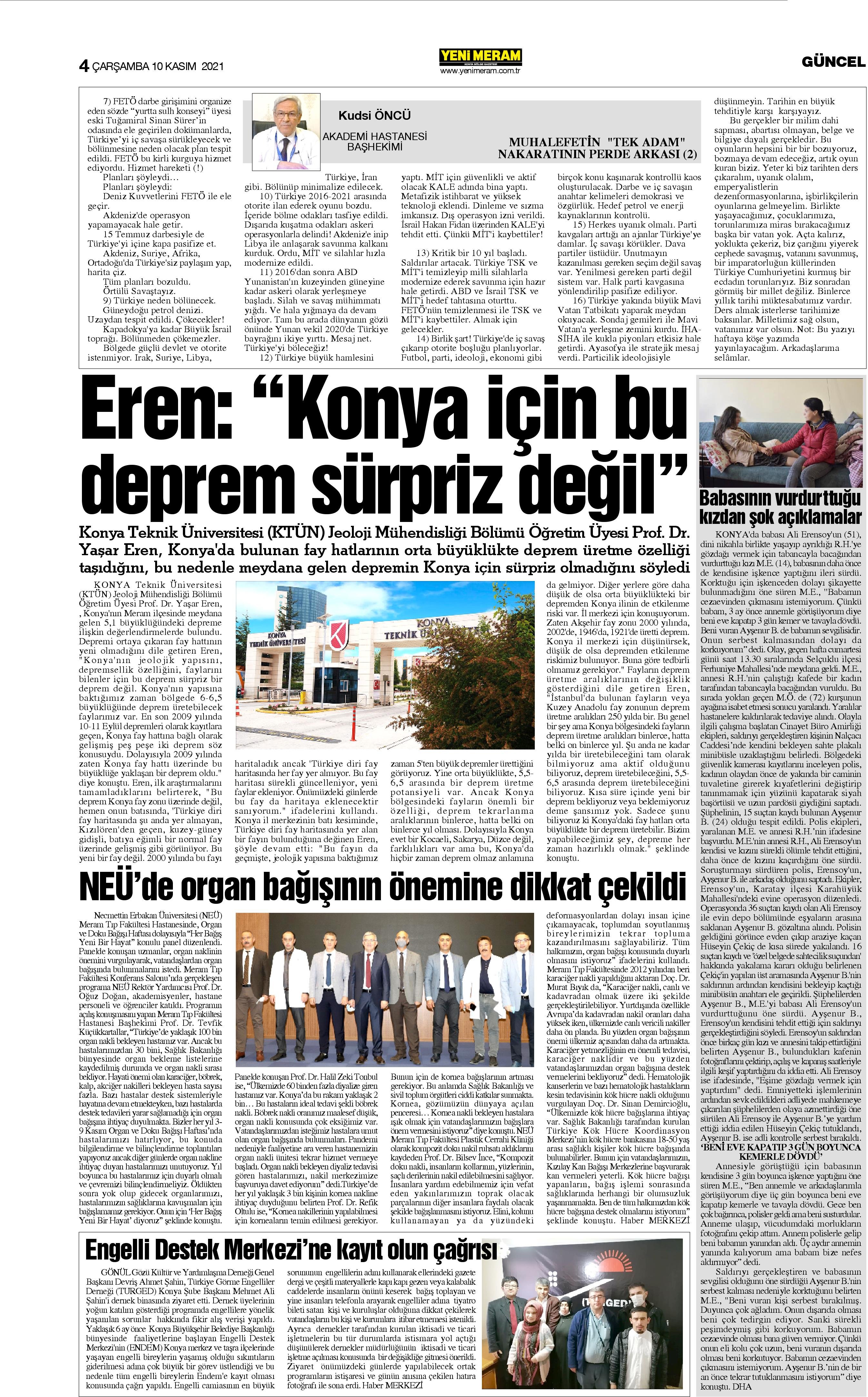 10 Kasım 2021 Yeni Meram Gazetesi
