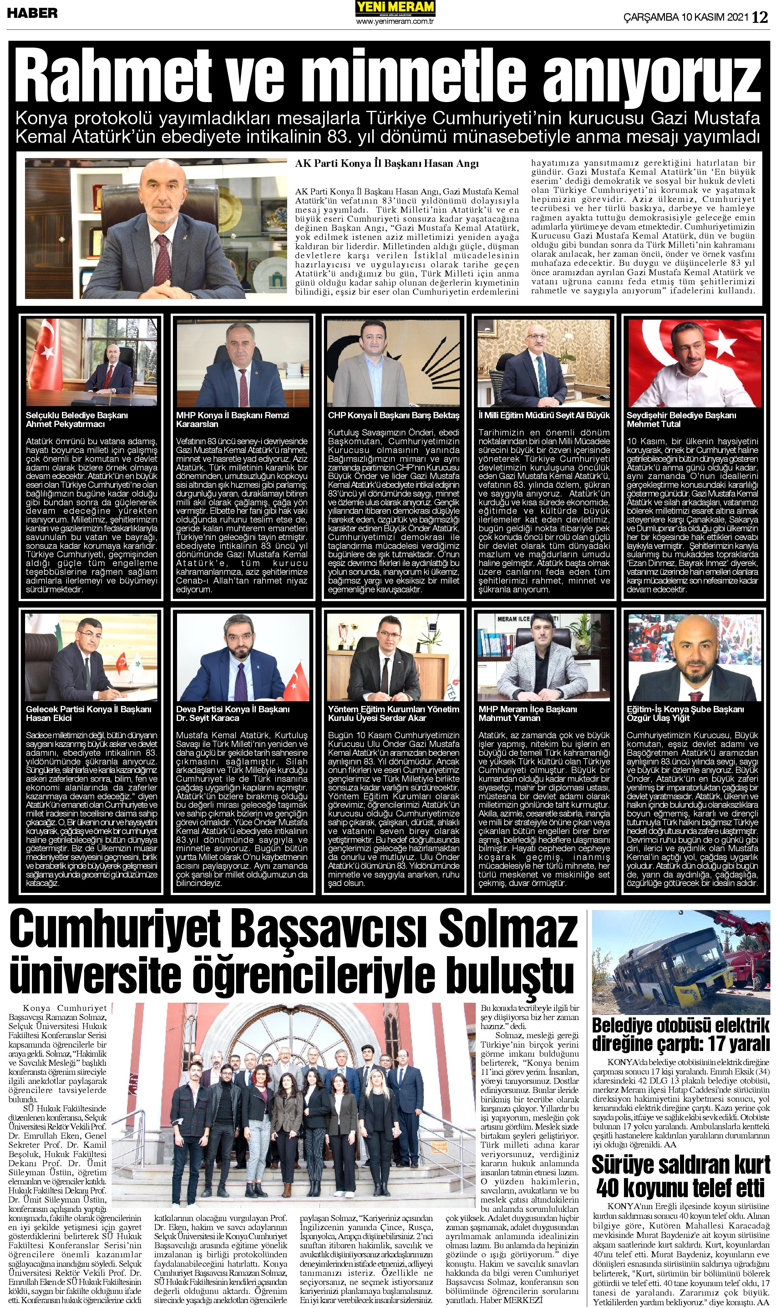 10 Kasım 2021 Yeni Meram Gazetesi
