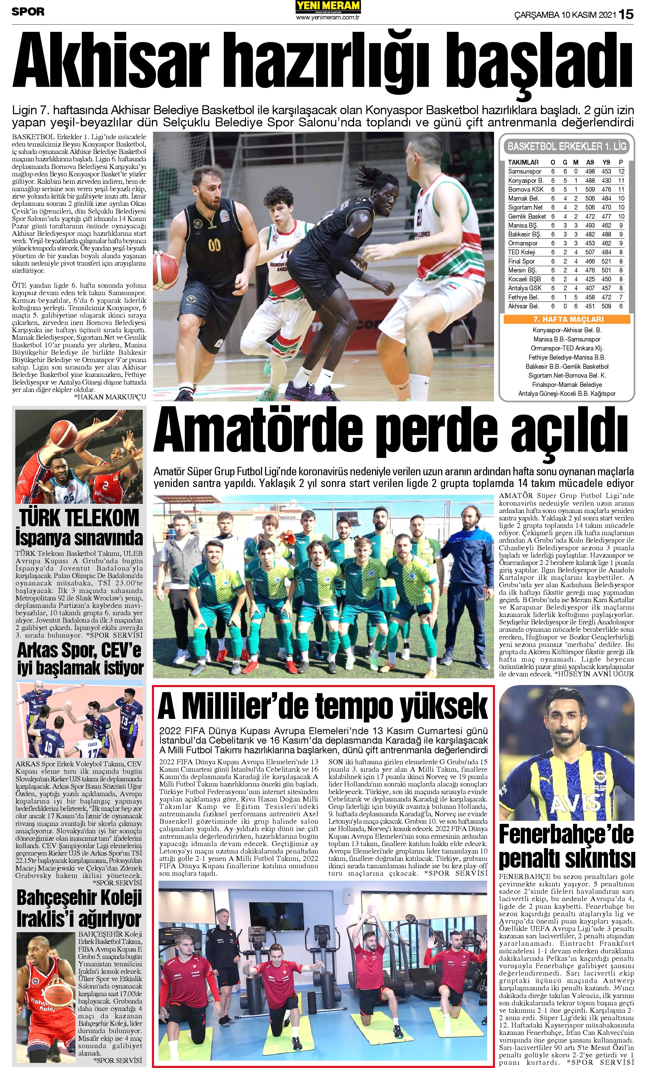 10 Kasım 2021 Yeni Meram Gazetesi
