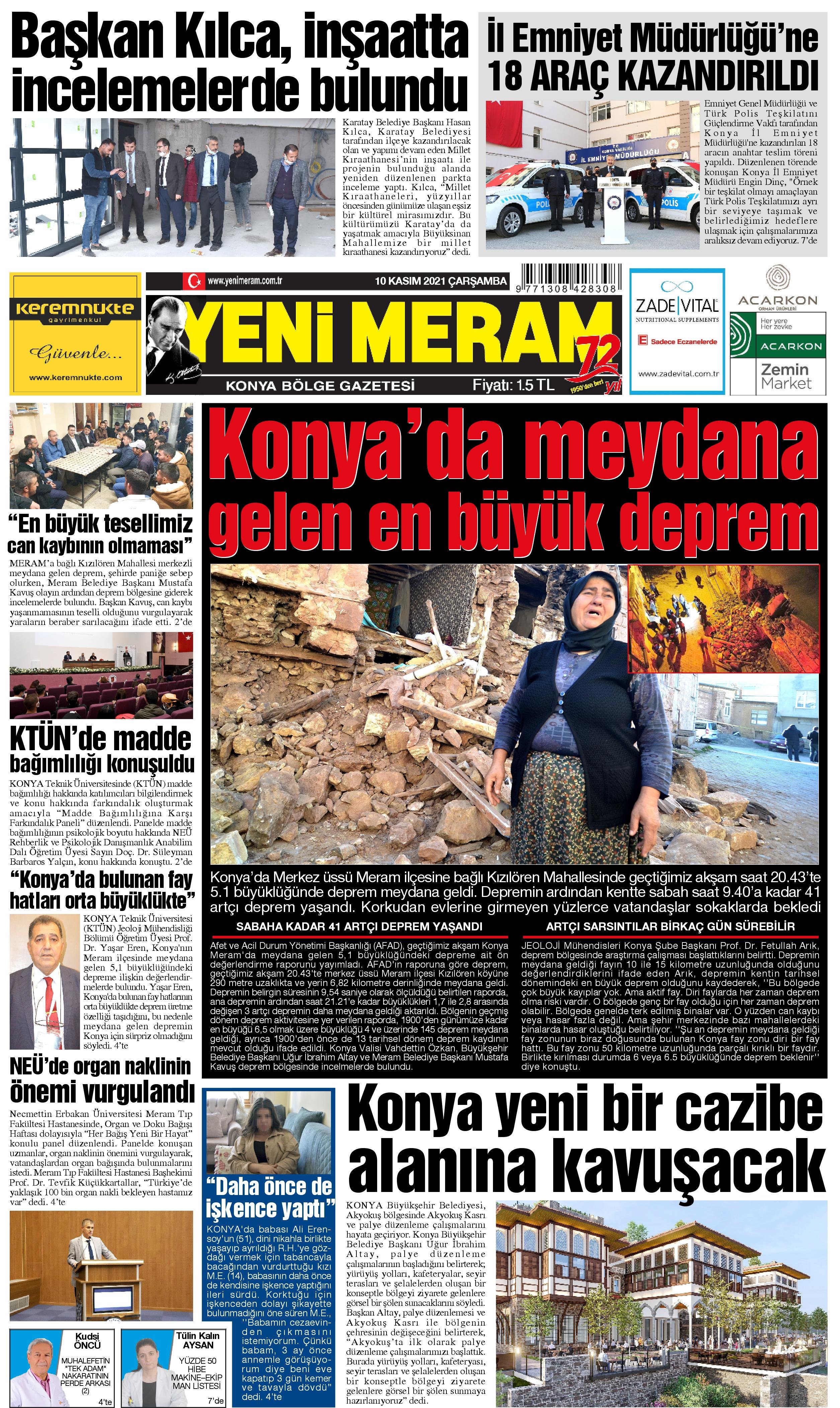 10 Kasım 2021 Yeni Meram Gazetesi
