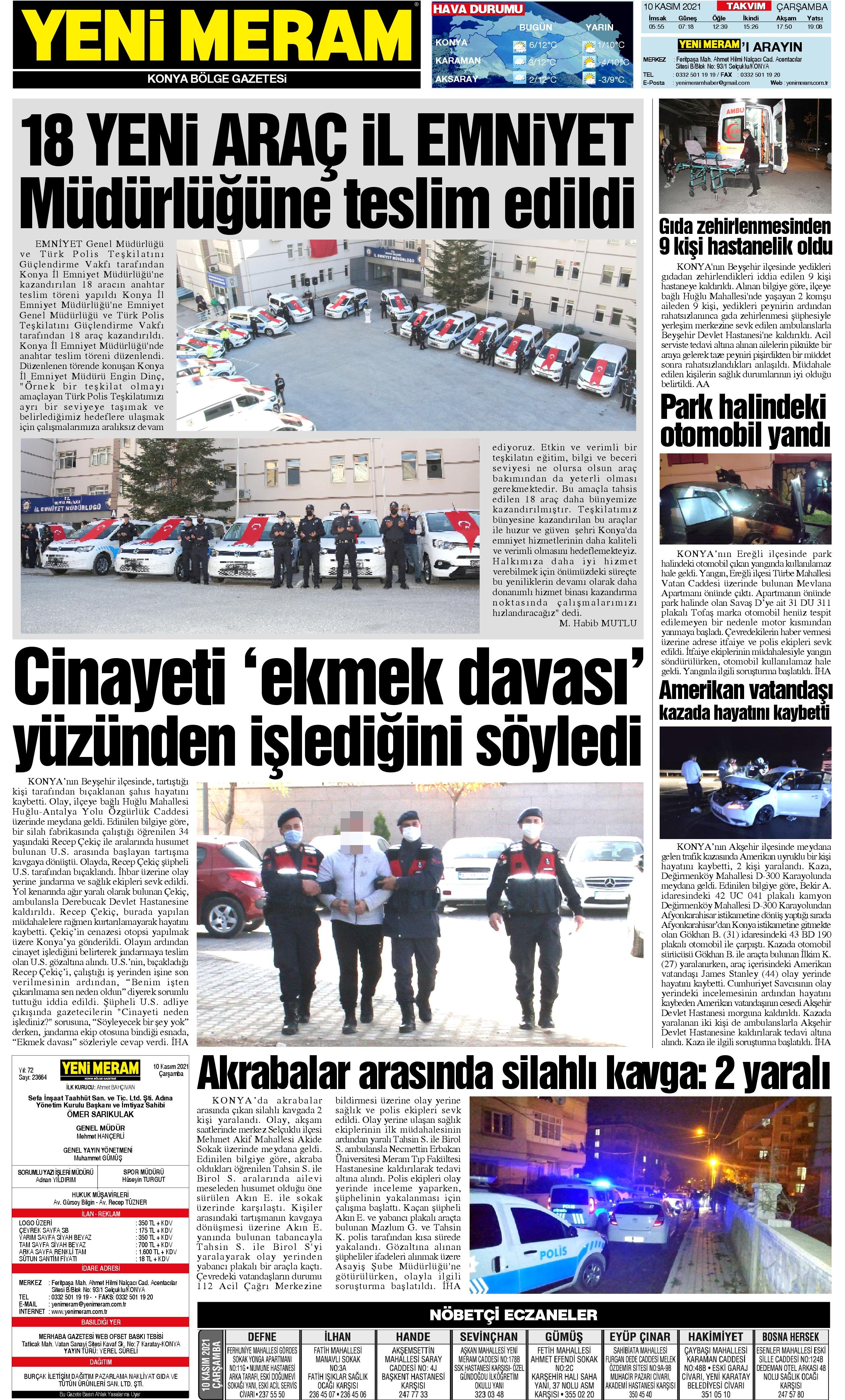 10 Kasım 2021 Yeni Meram Gazetesi
