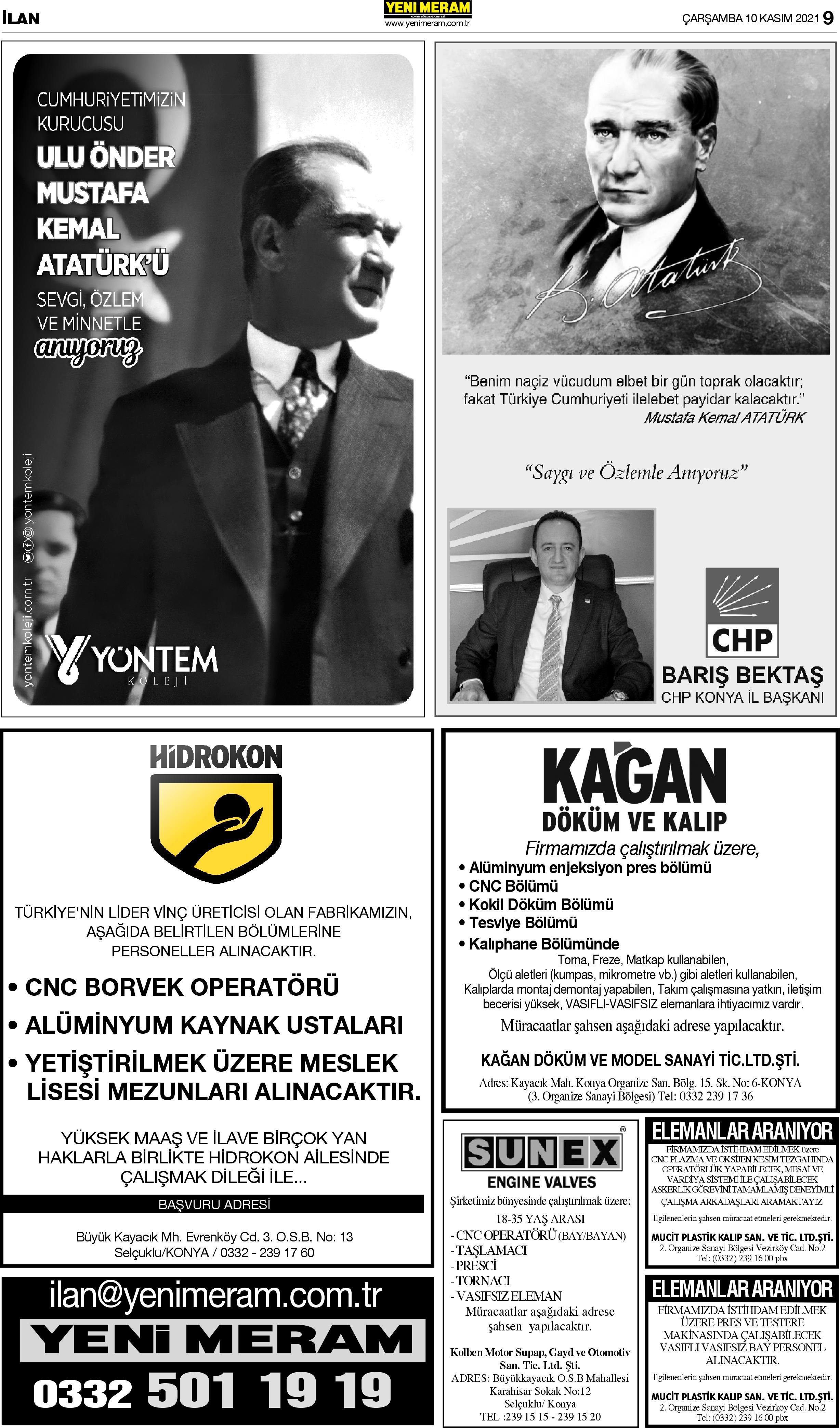 10 Kasım 2021 Yeni Meram Gazetesi
