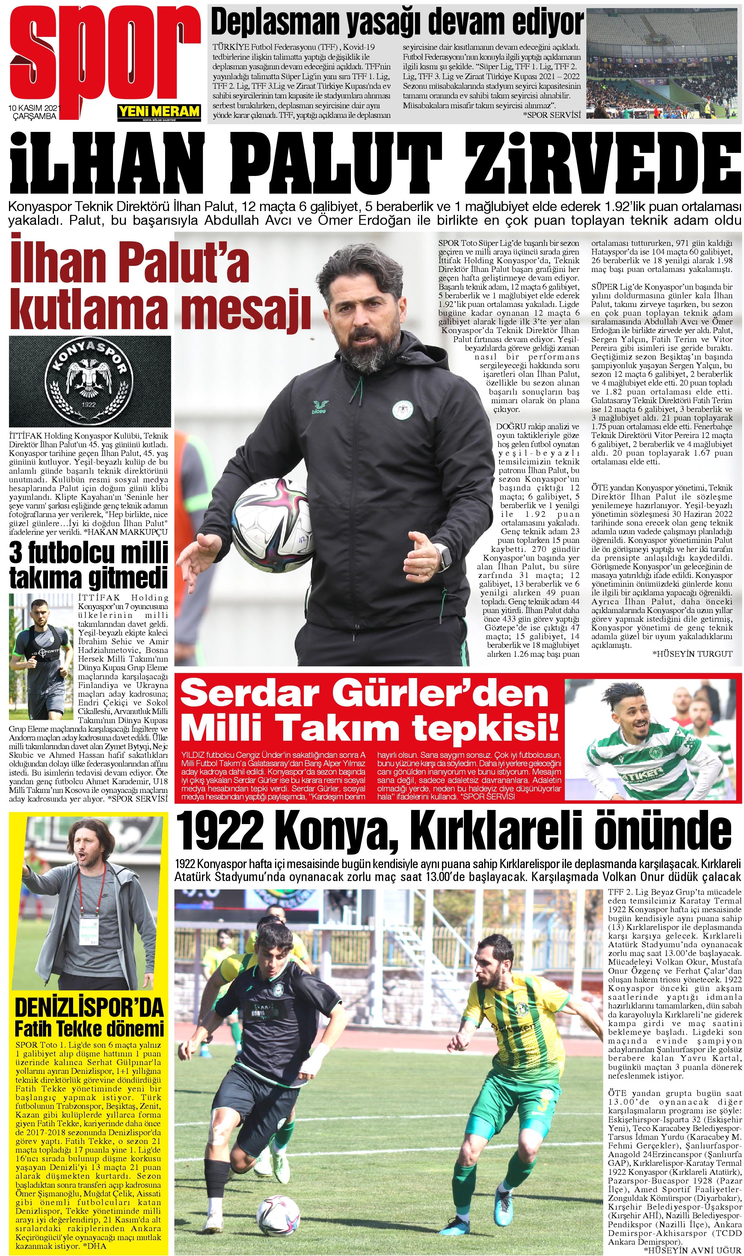 10 Kasım 2021 Yeni Meram Gazetesi
