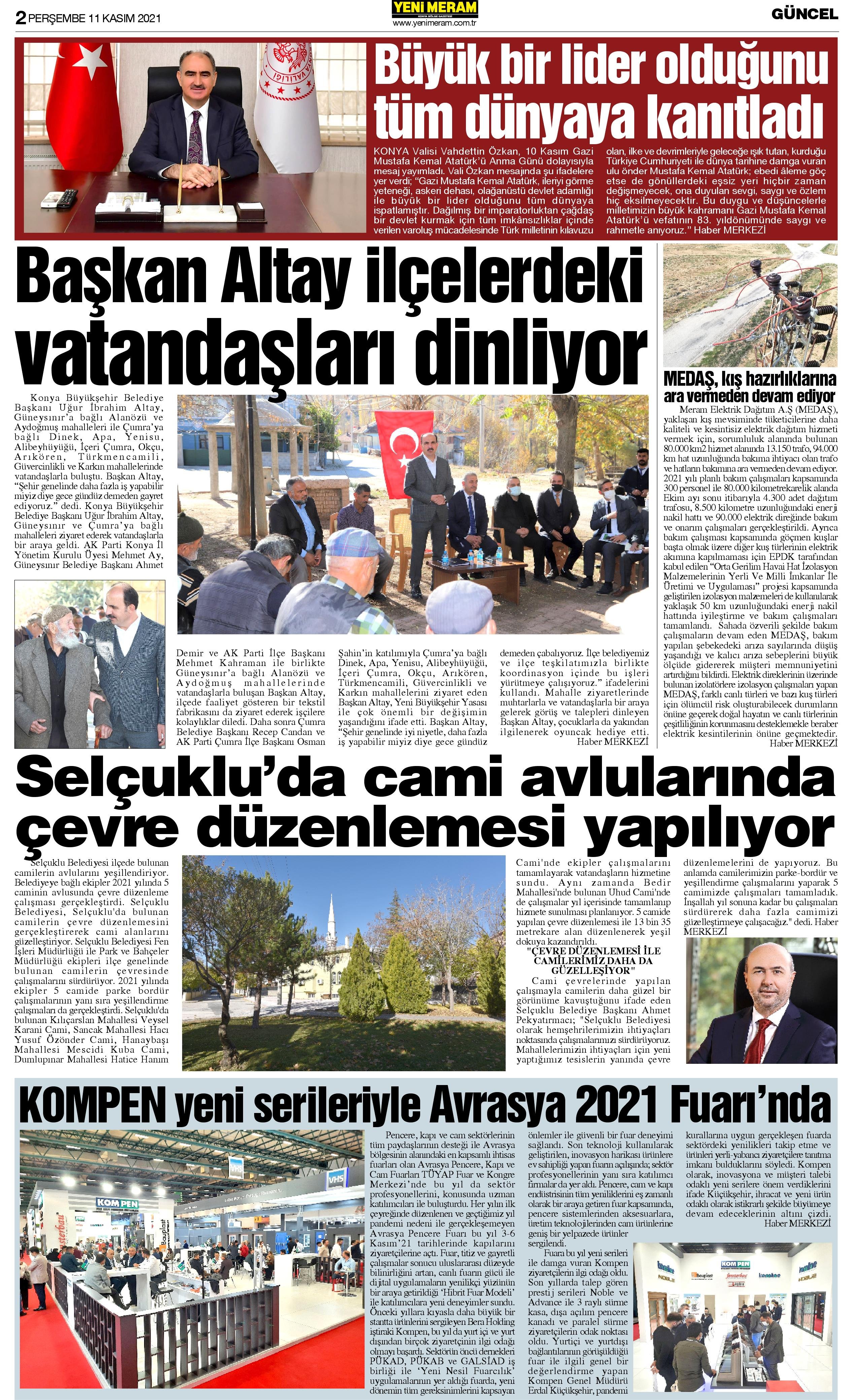 11 Kasım 2021 Yeni Meram Gazetesi
