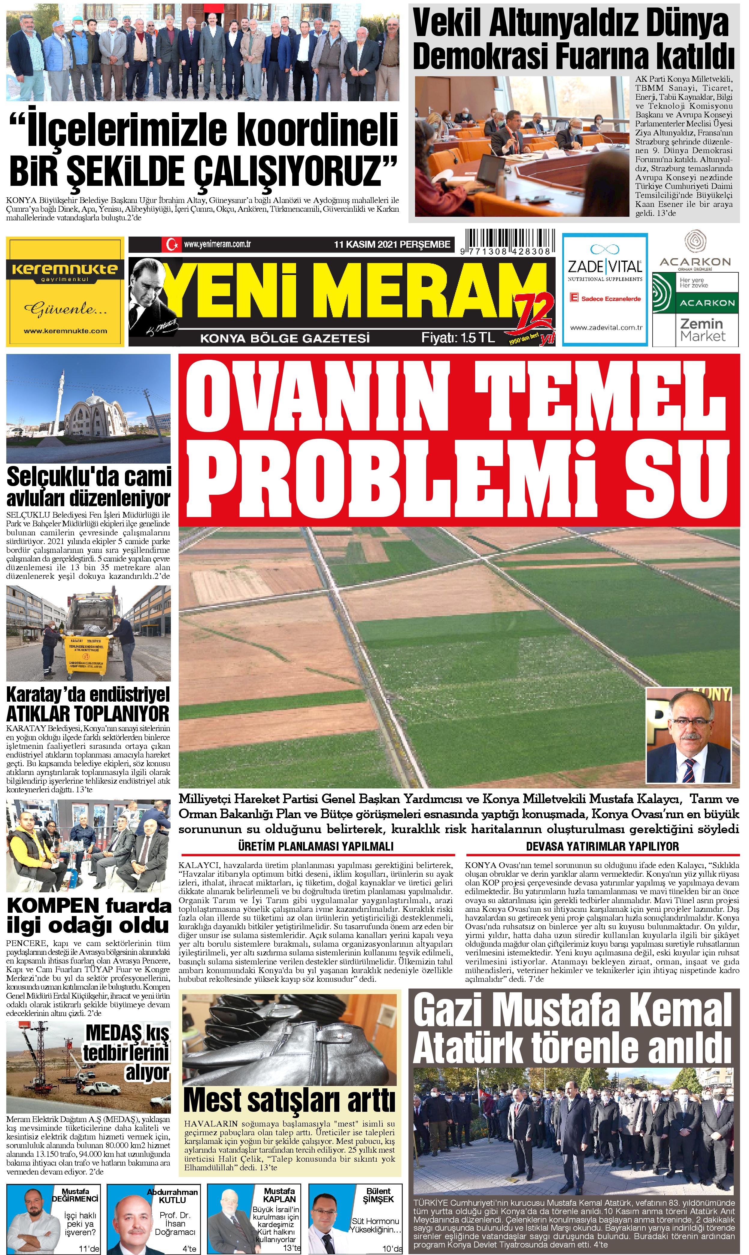 11 Kasım 2021 Yeni Meram Gazetesi
