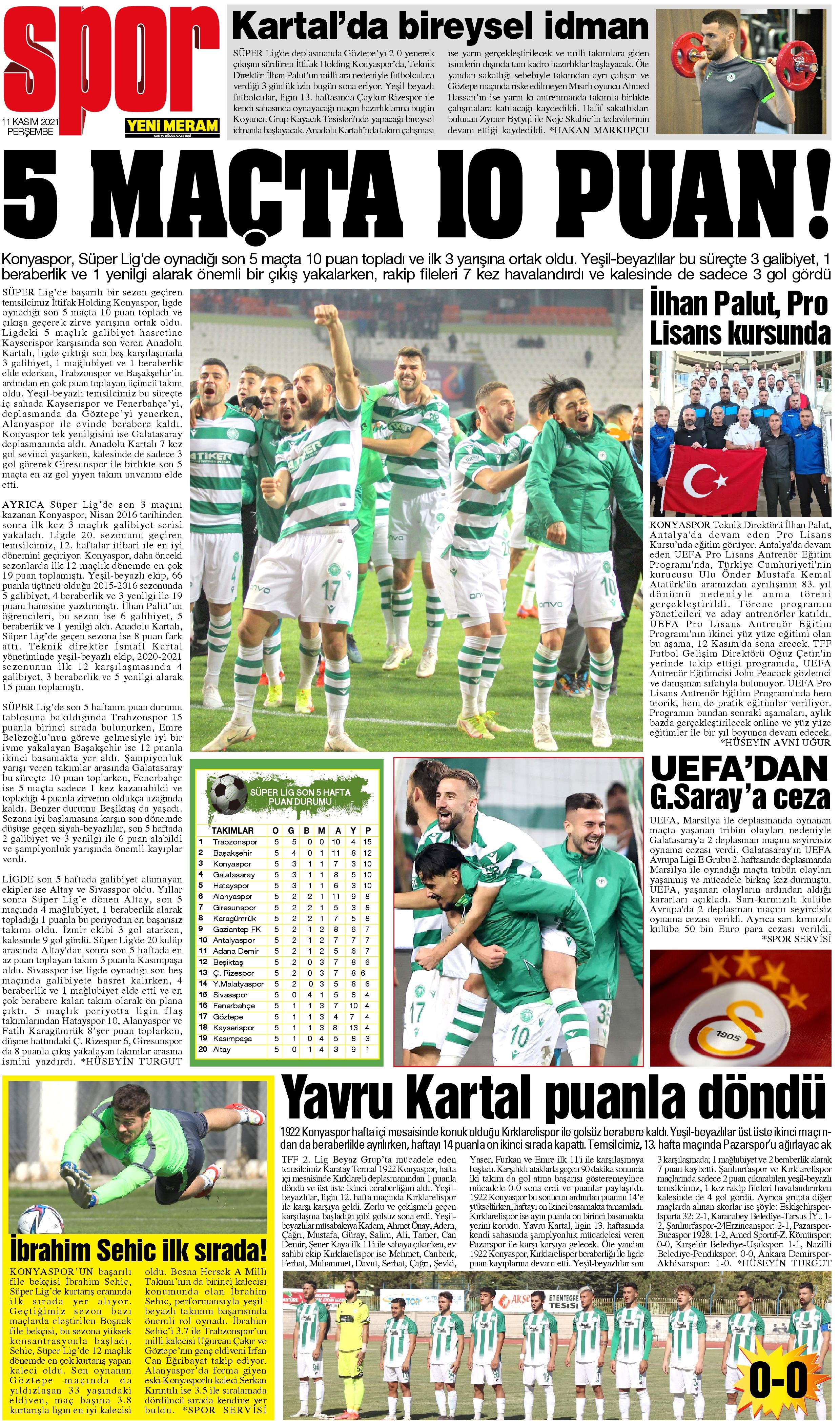 11 Kasım 2021 Yeni Meram Gazetesi
