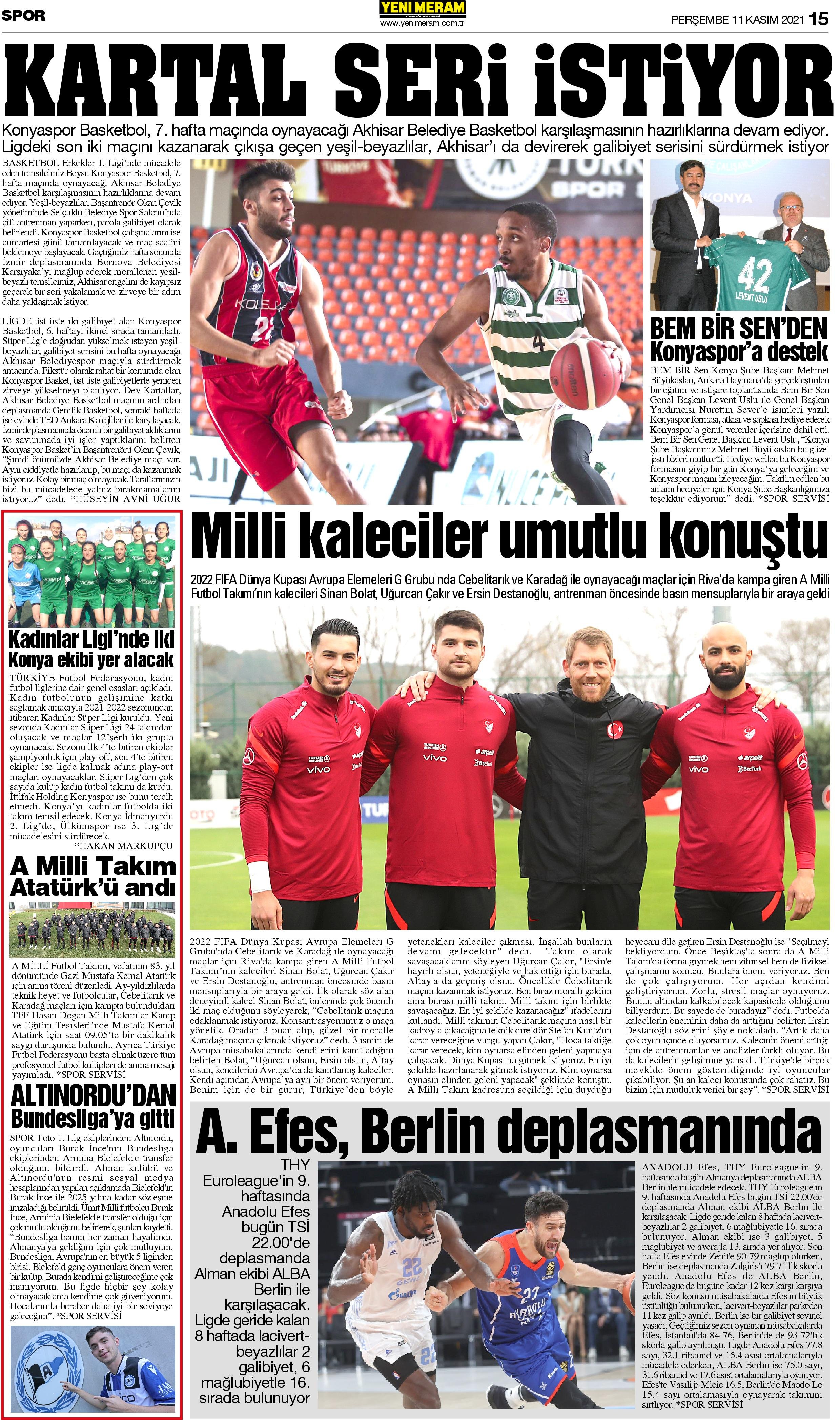 11 Kasım 2021 Yeni Meram Gazetesi
