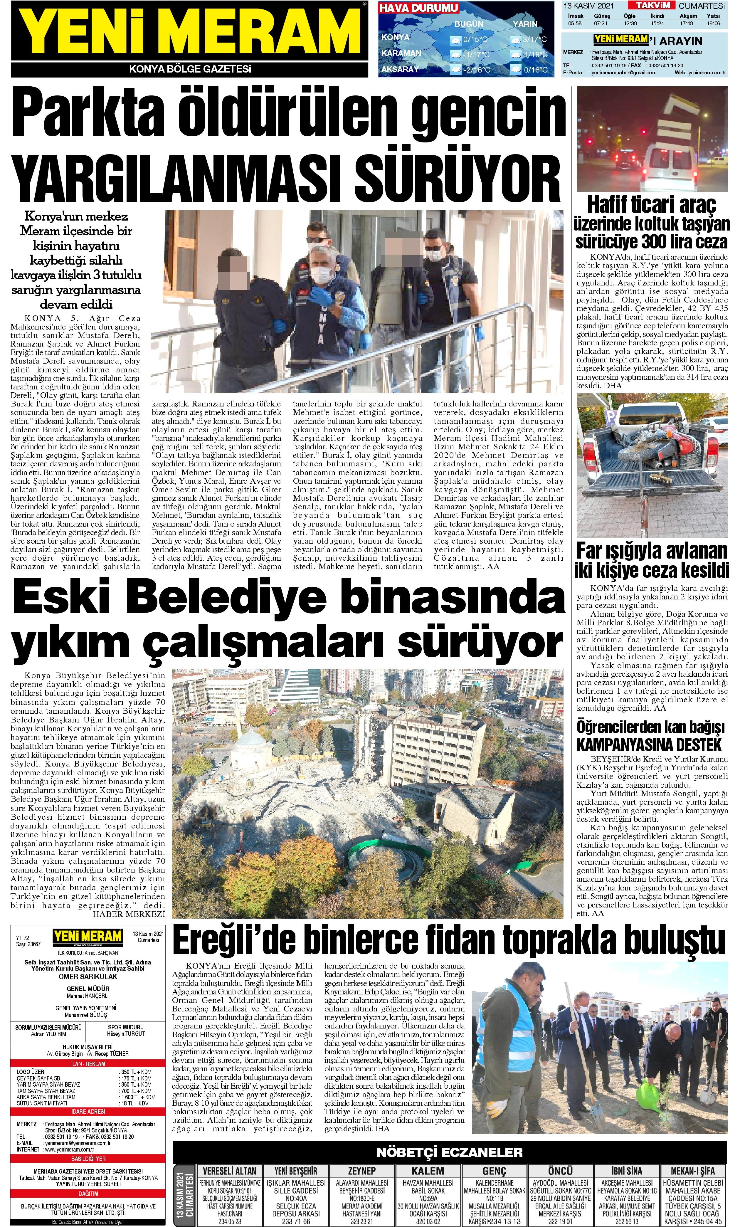 13 Kasım 2021 Yeni Meram Gazetesi