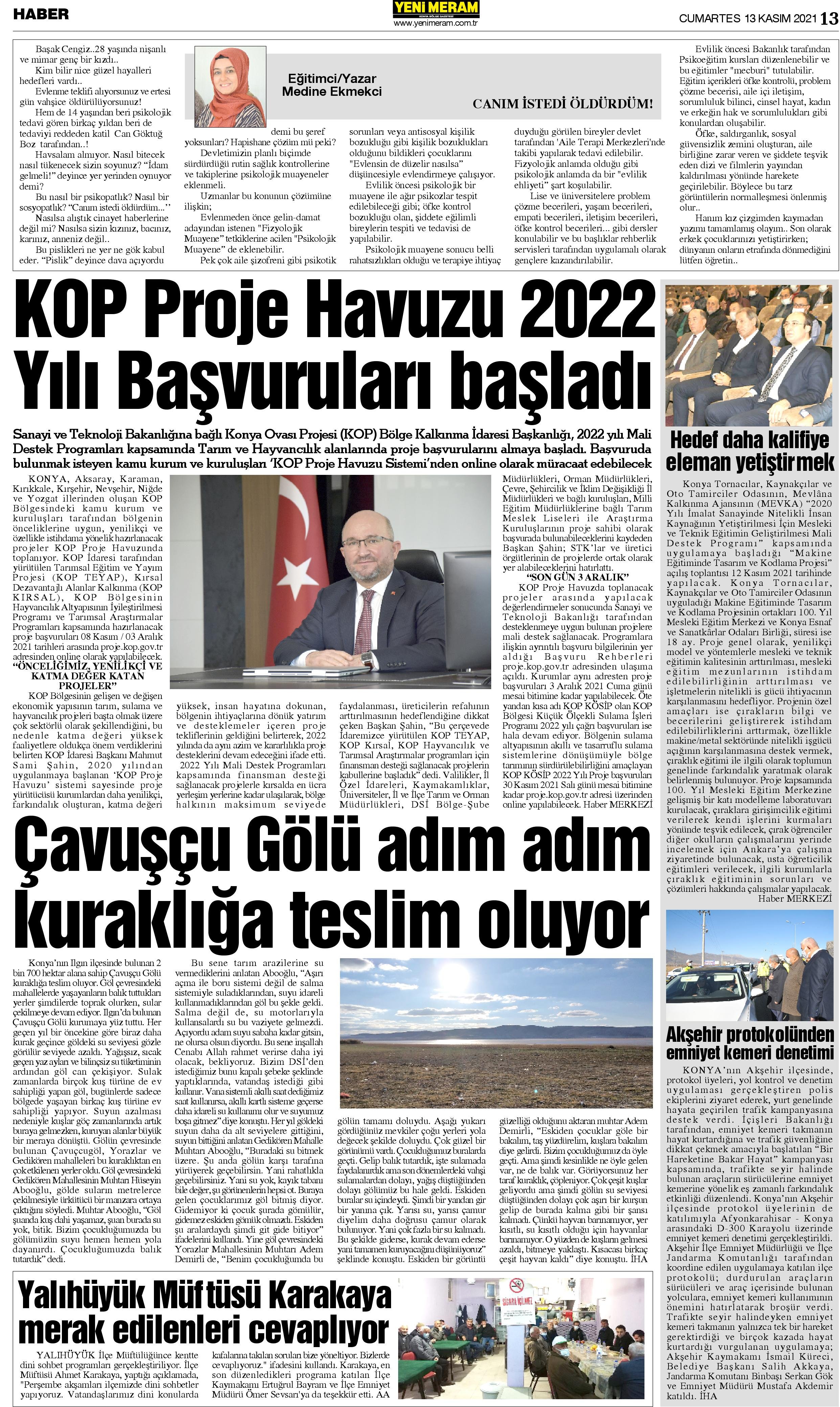 13 Kasım 2021 Yeni Meram Gazetesi