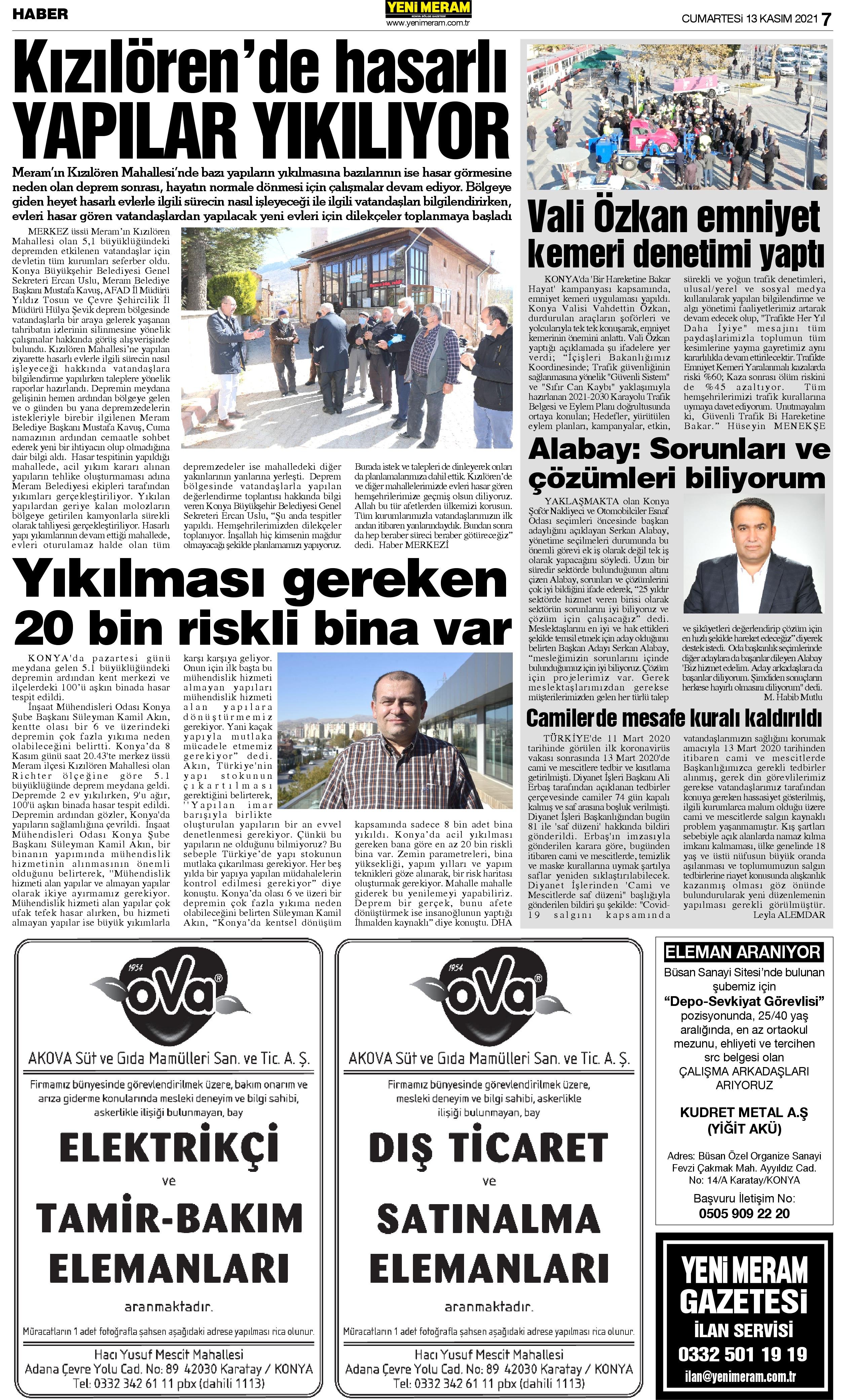 13 Kasım 2021 Yeni Meram Gazetesi