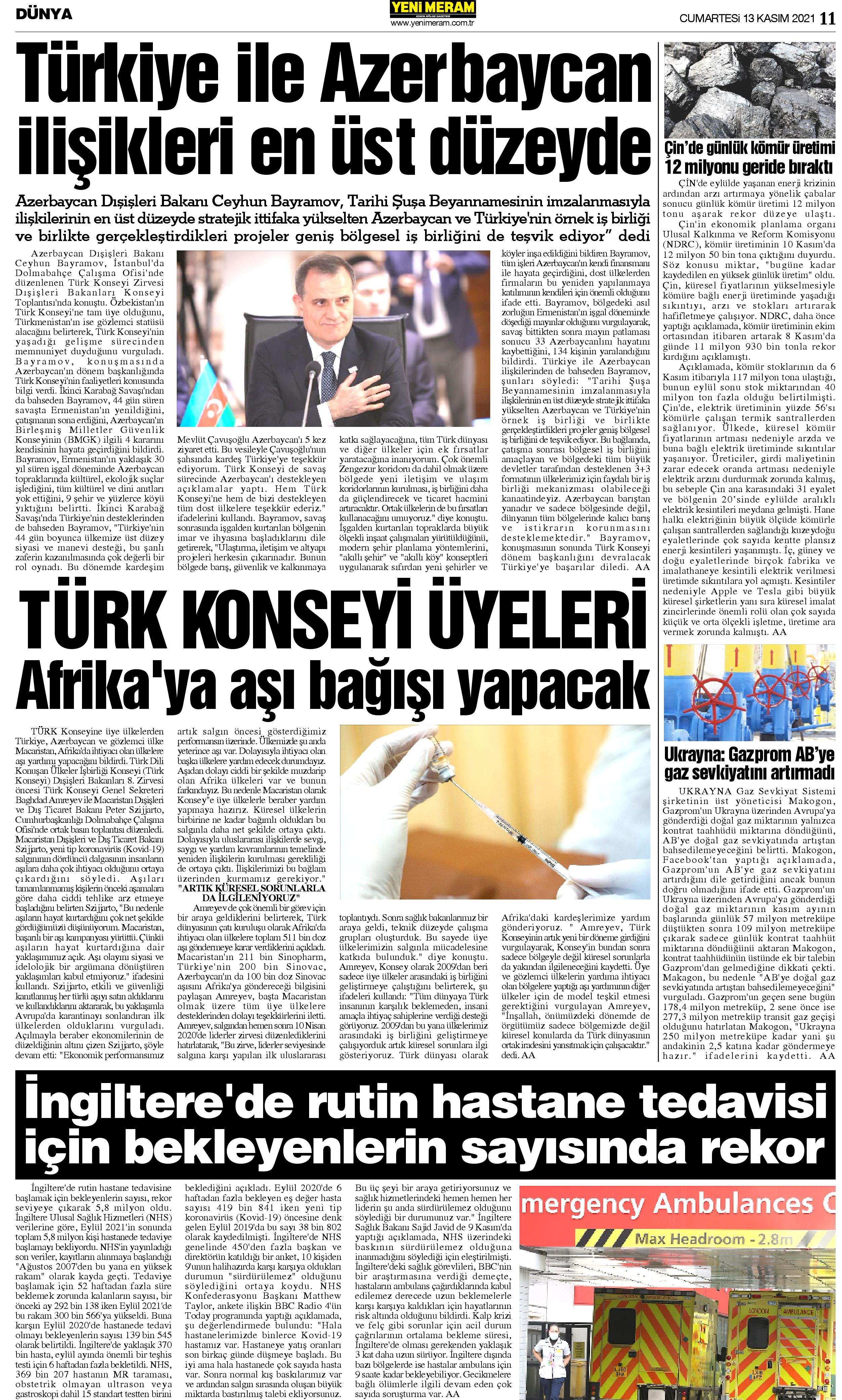 13 Kasım 2021 Yeni Meram Gazetesi