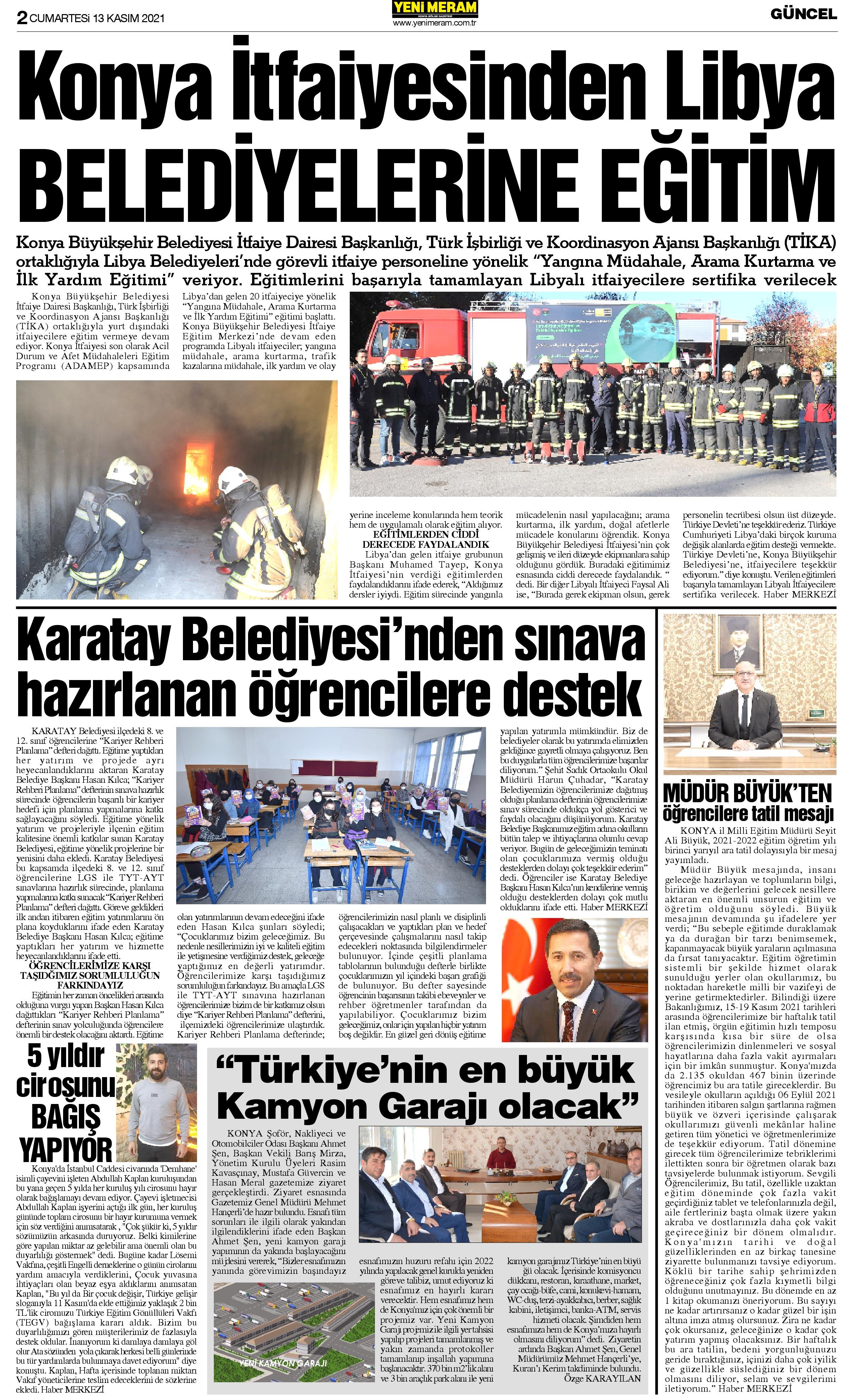 13 Kasım 2021 Yeni Meram Gazetesi