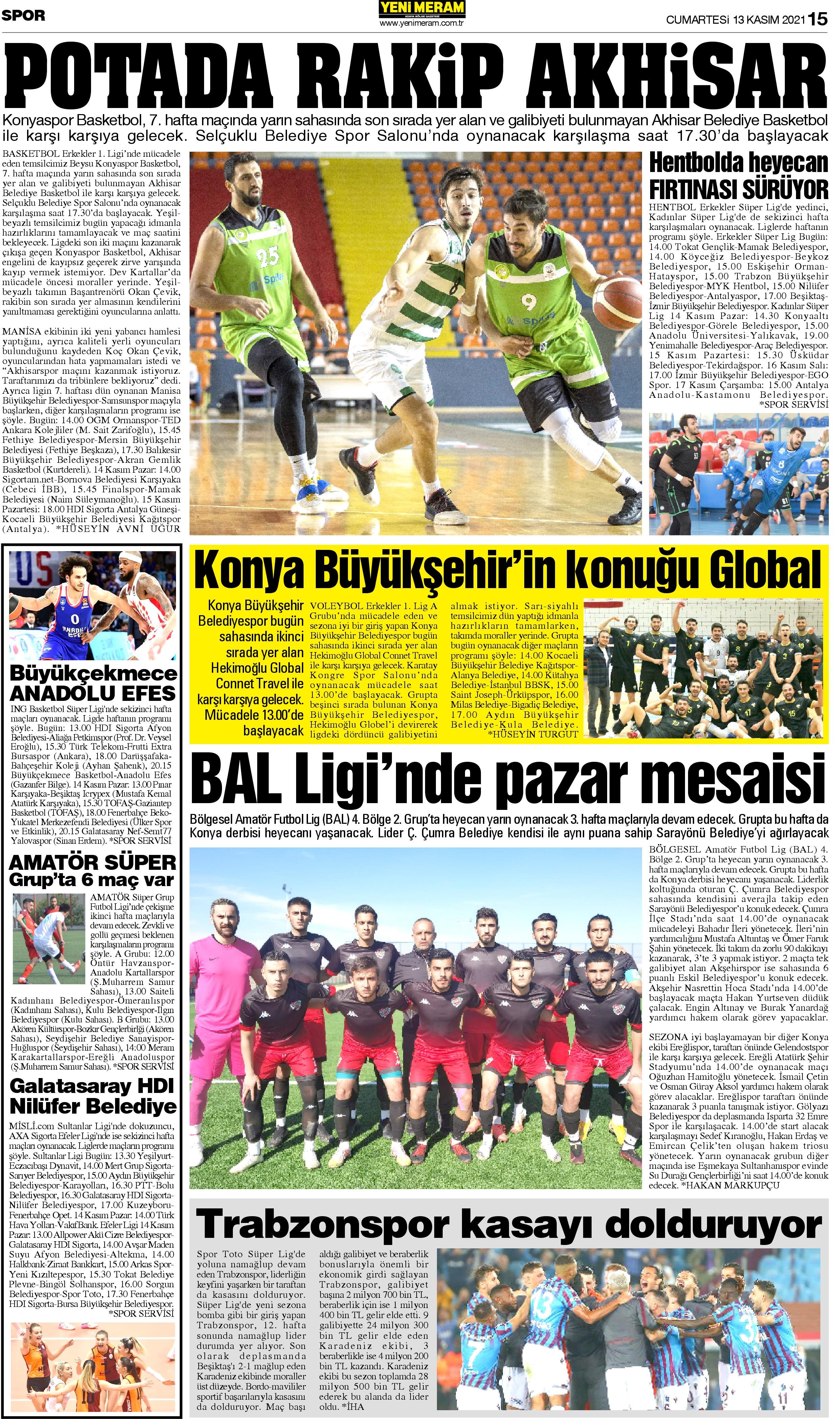 13 Kasım 2021 Yeni Meram Gazetesi