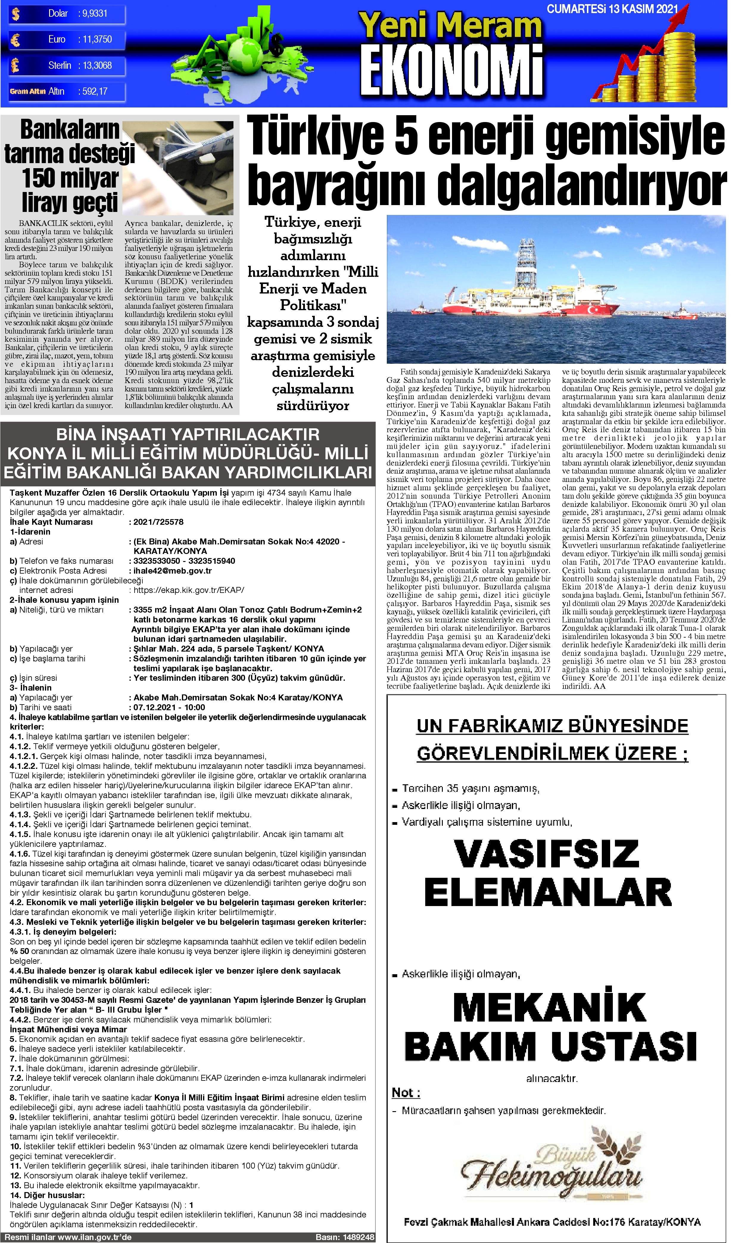 13 Kasım 2021 Yeni Meram Gazetesi