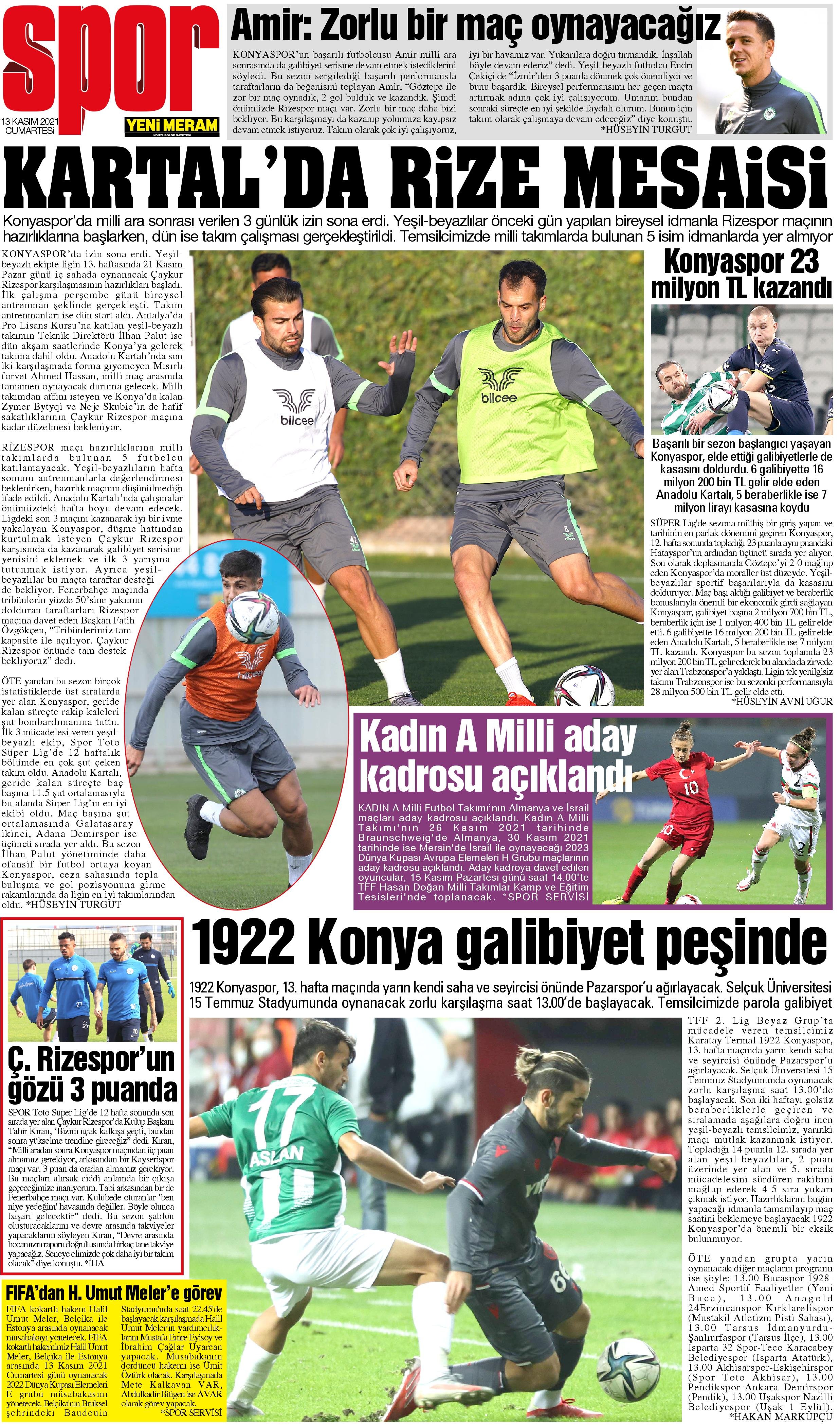 13 Kasım 2021 Yeni Meram Gazetesi