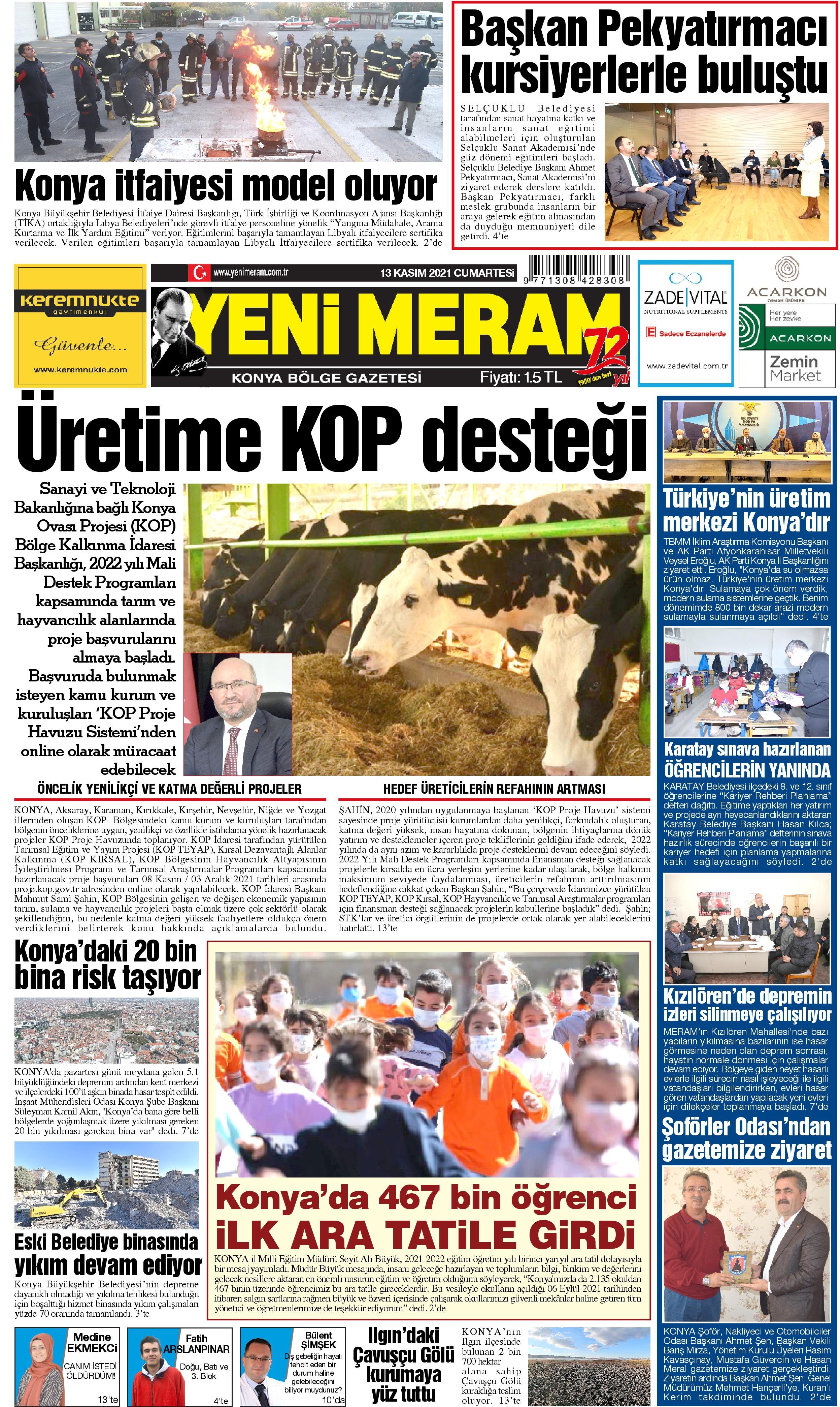 13 Kasım 2021 Yeni Meram Gazetesi