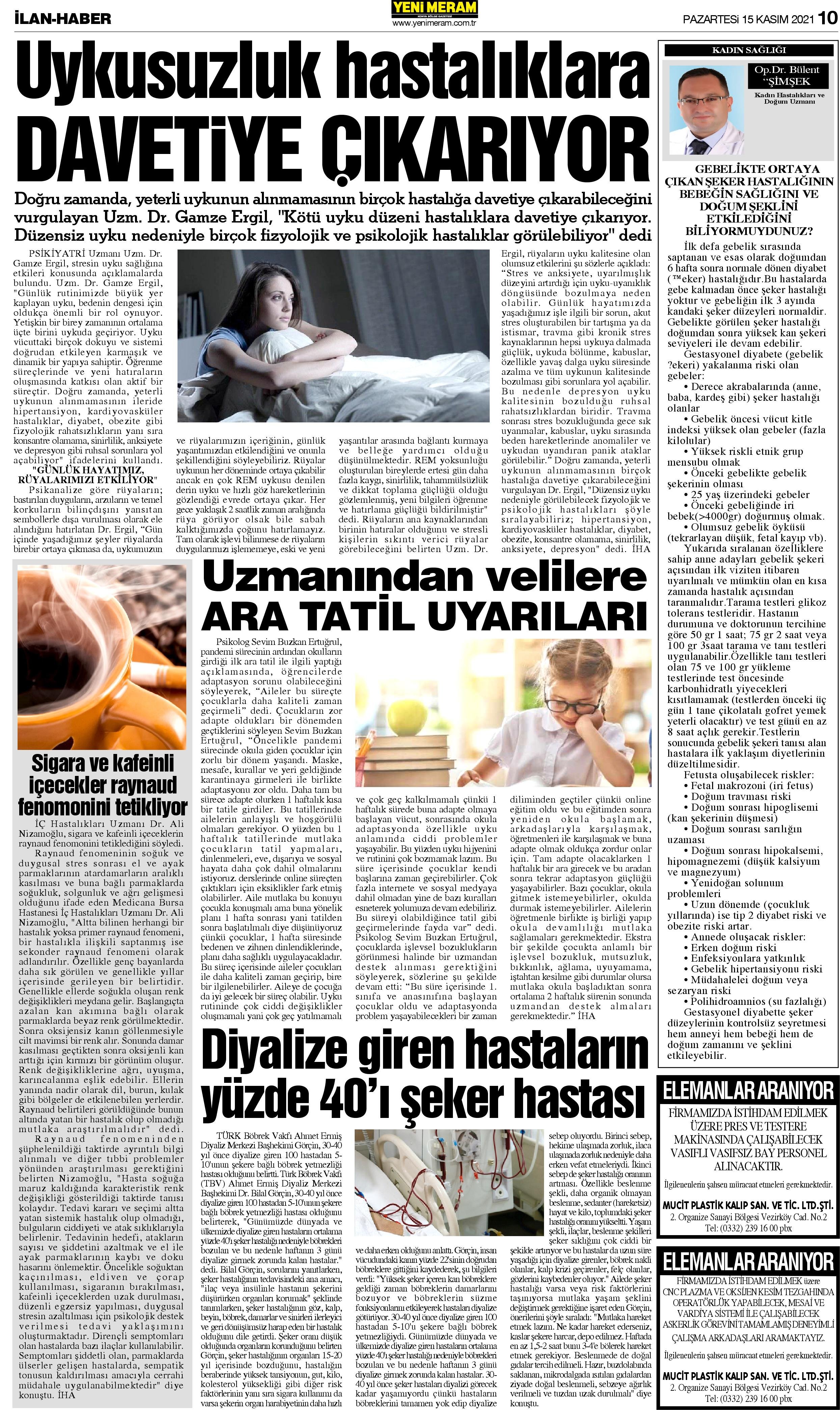 15 Kasım 2021 Yeni Meram Gazetesi
