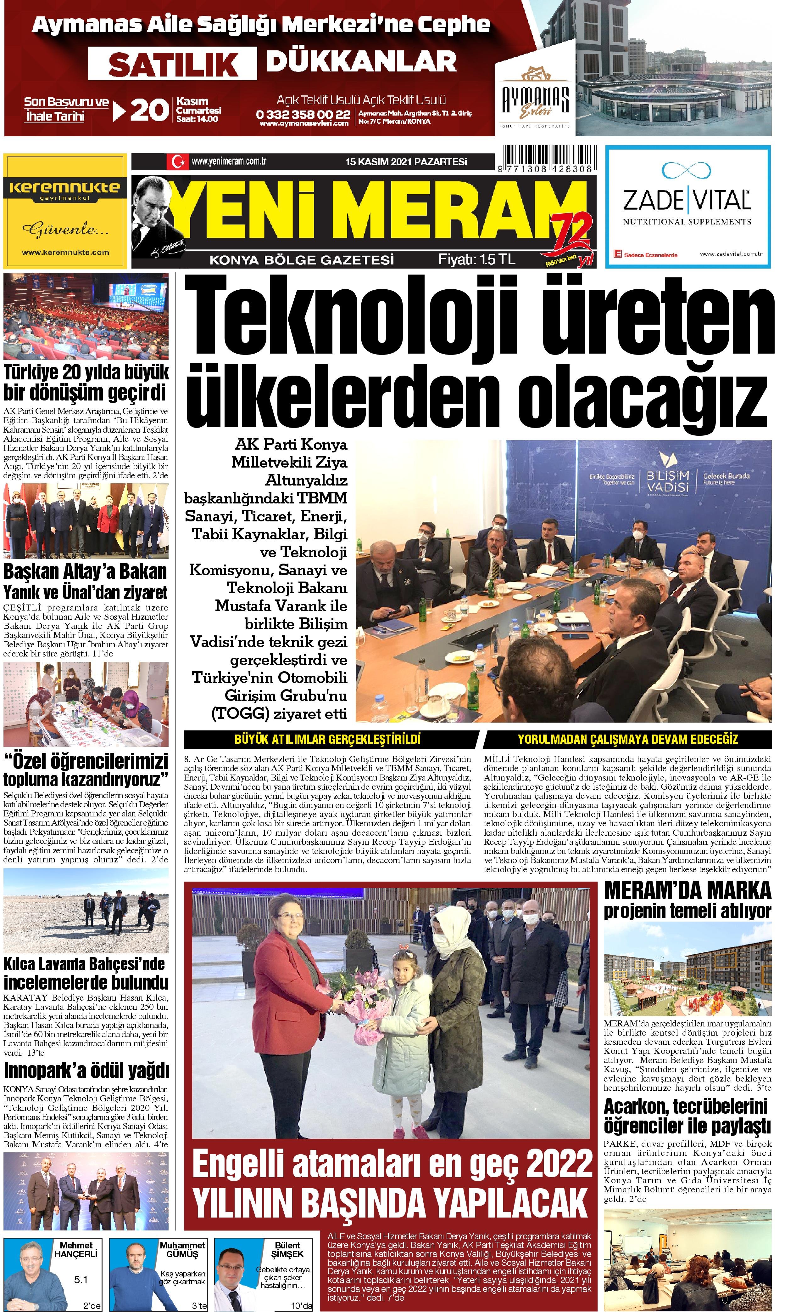 15 Kasım 2021 Yeni Meram Gazetesi
