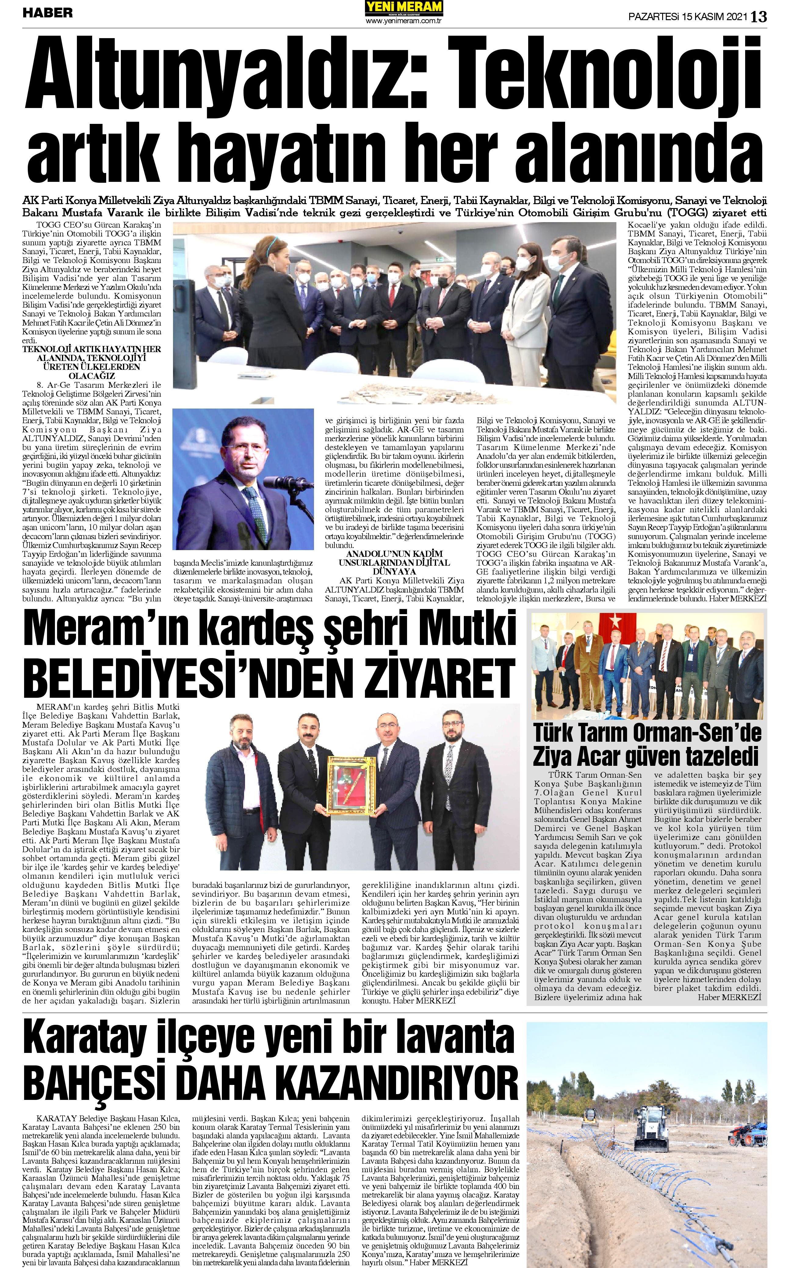 15 Kasım 2021 Yeni Meram Gazetesi
