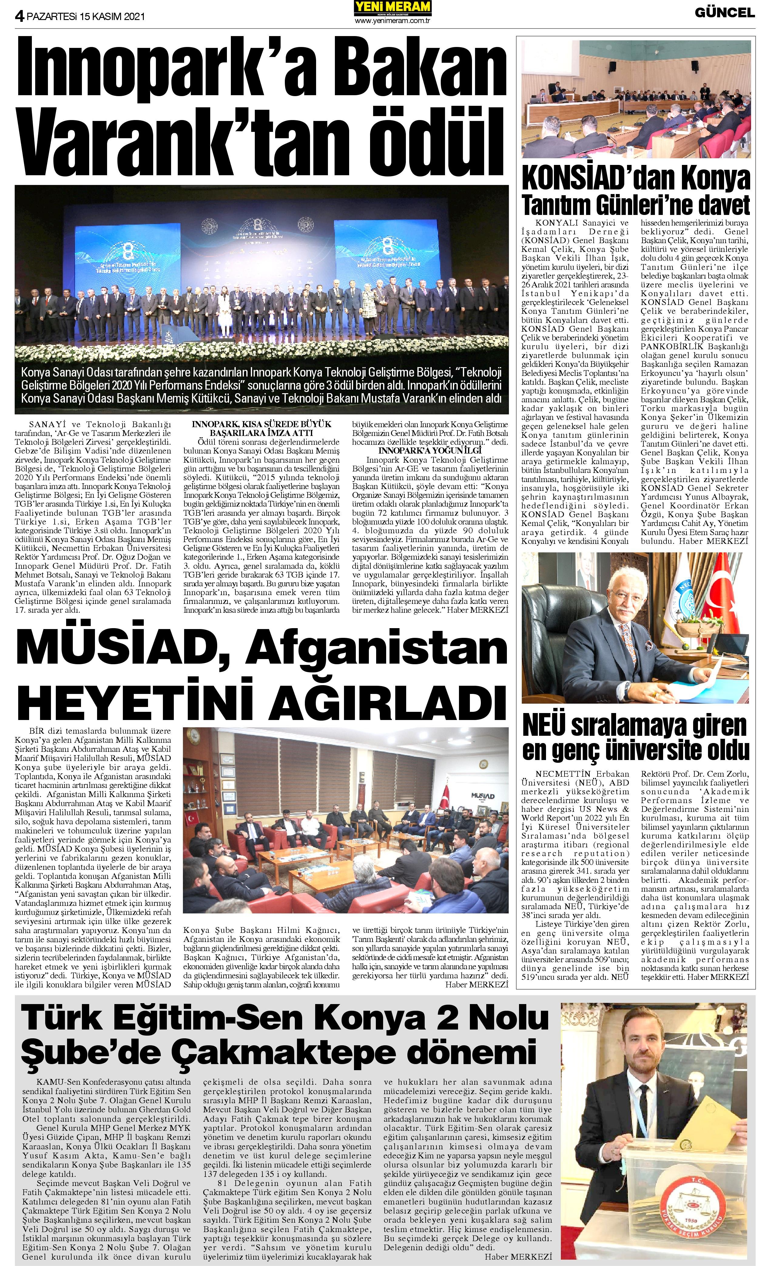 15 Kasım 2021 Yeni Meram Gazetesi
