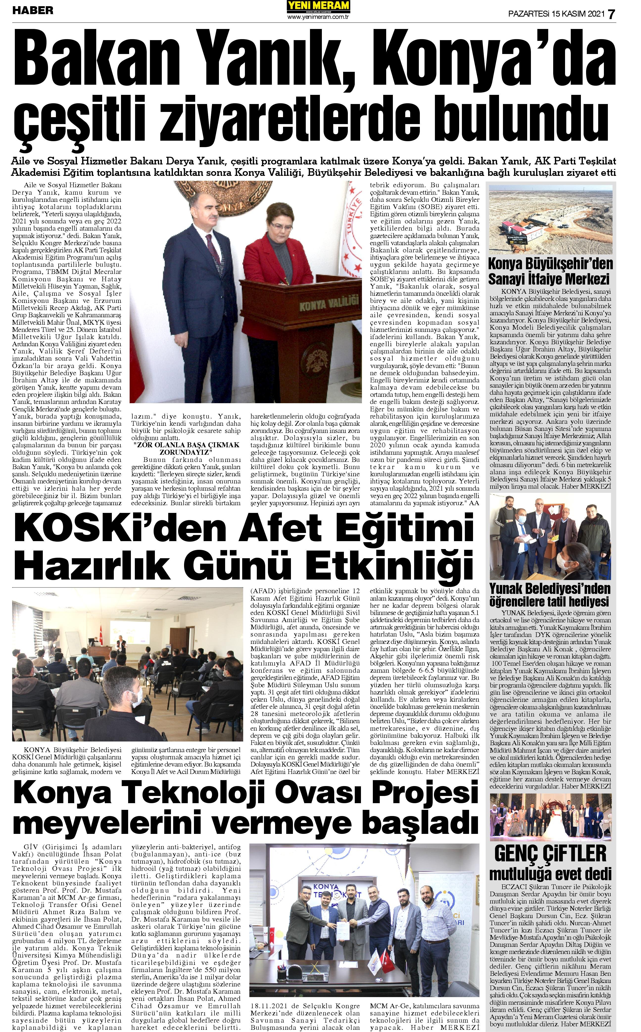 15 Kasım 2021 Yeni Meram Gazetesi
