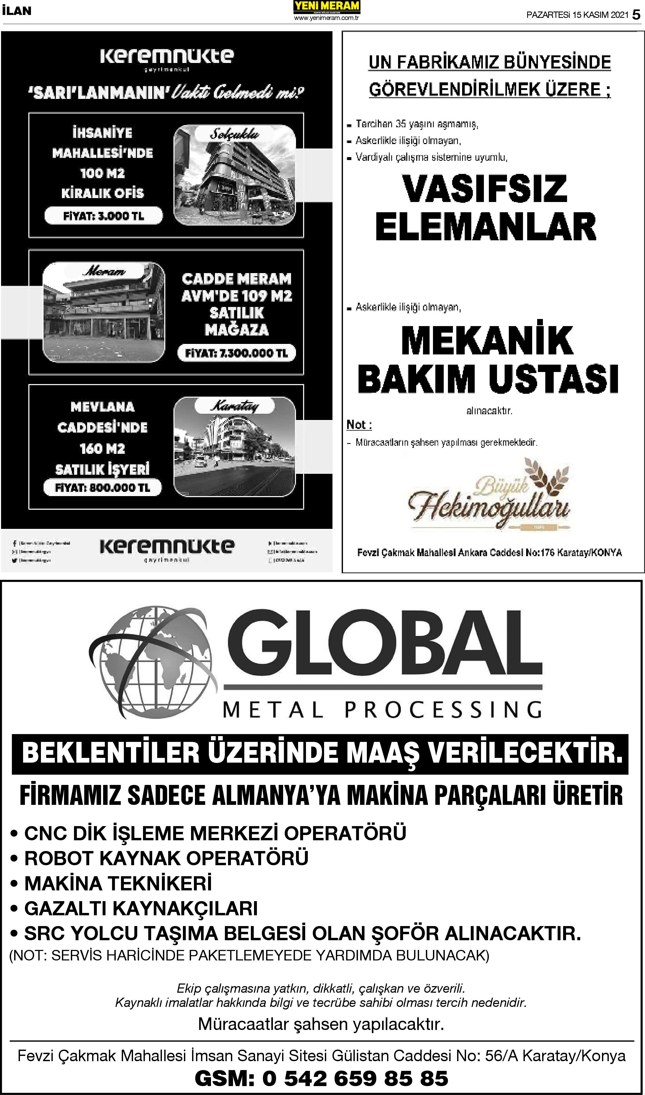 15 Kasım 2021 Yeni Meram Gazetesi
