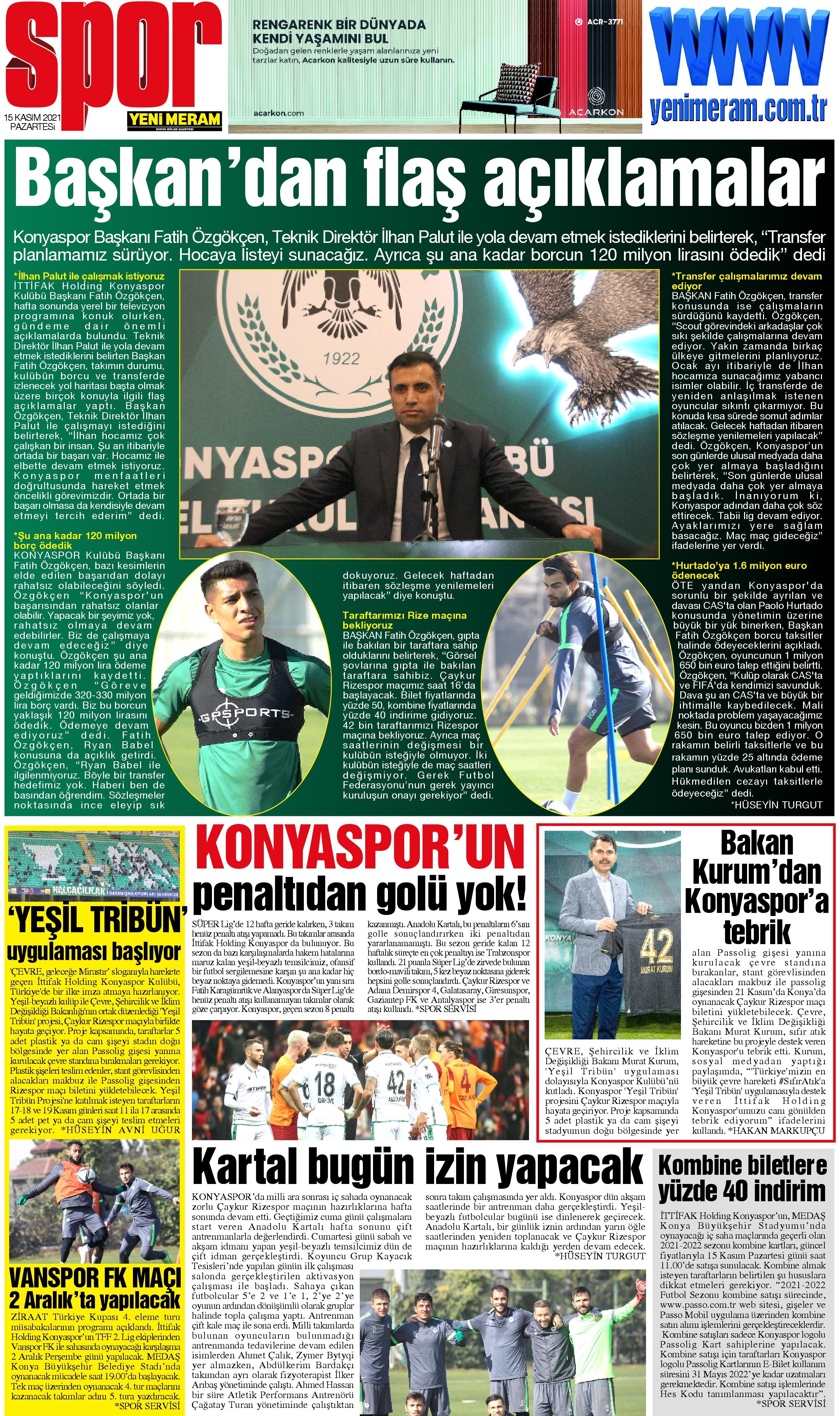 15 Kasım 2021 Yeni Meram Gazetesi
