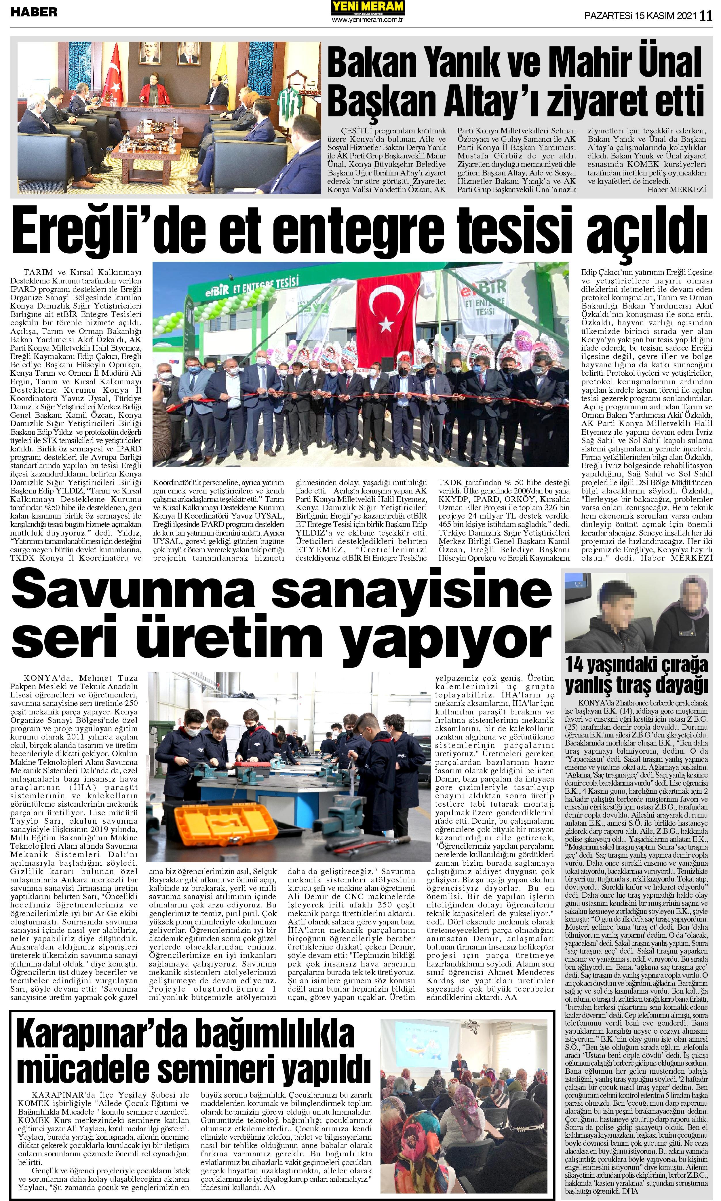 15 Kasım 2021 Yeni Meram Gazetesi
