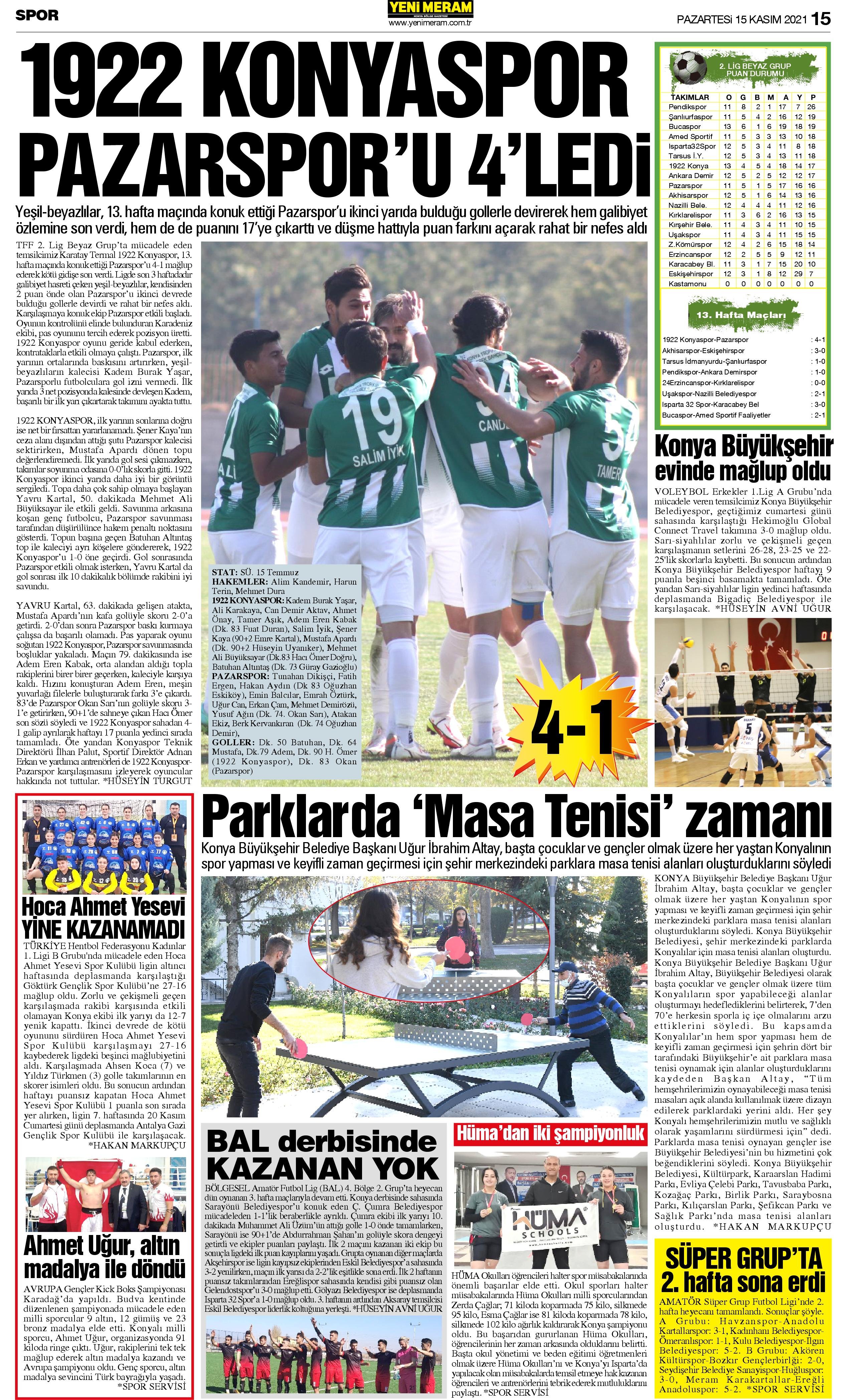 15 Kasım 2021 Yeni Meram Gazetesi
