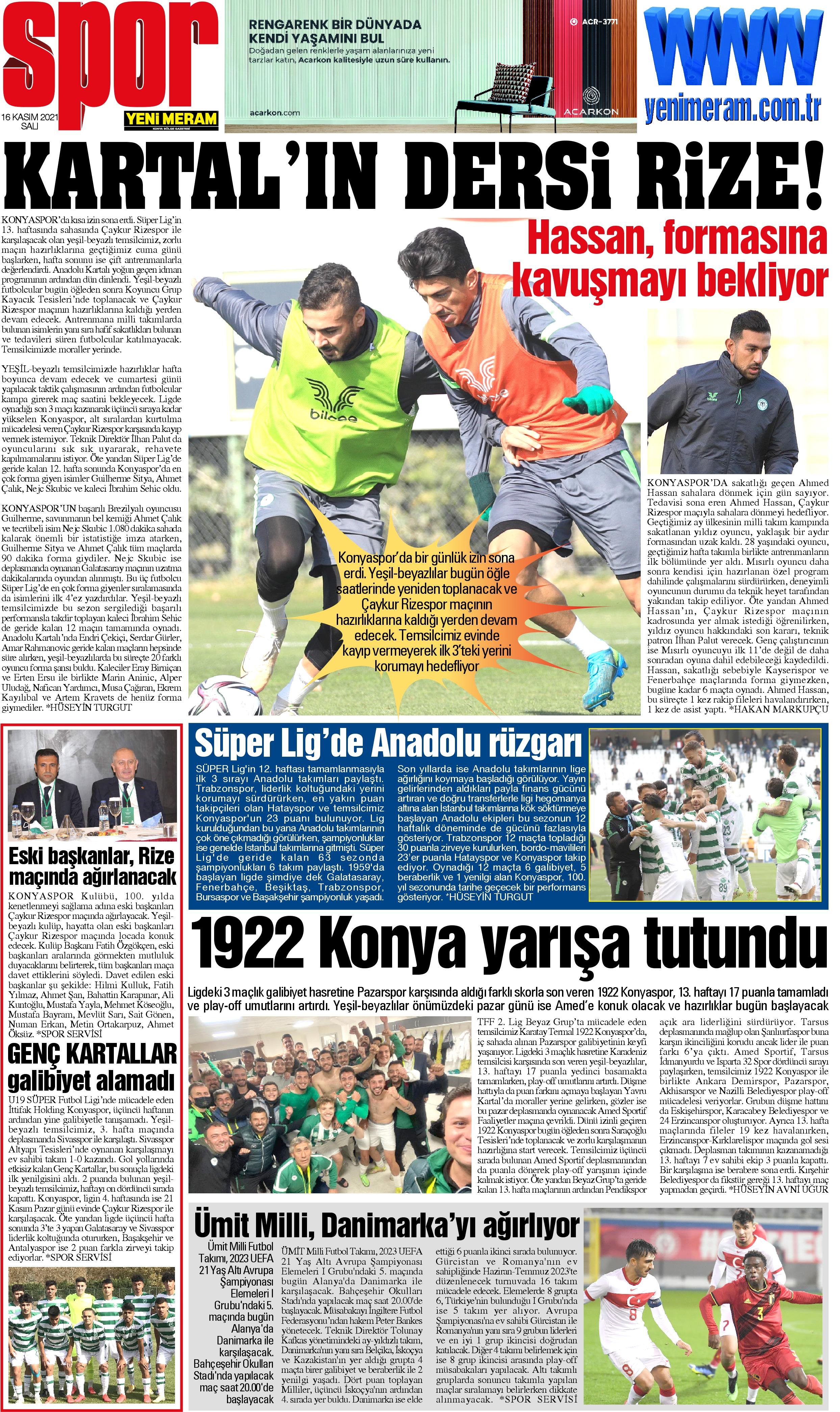 16 Kasım 2021 Yeni Meram Gazetesi
